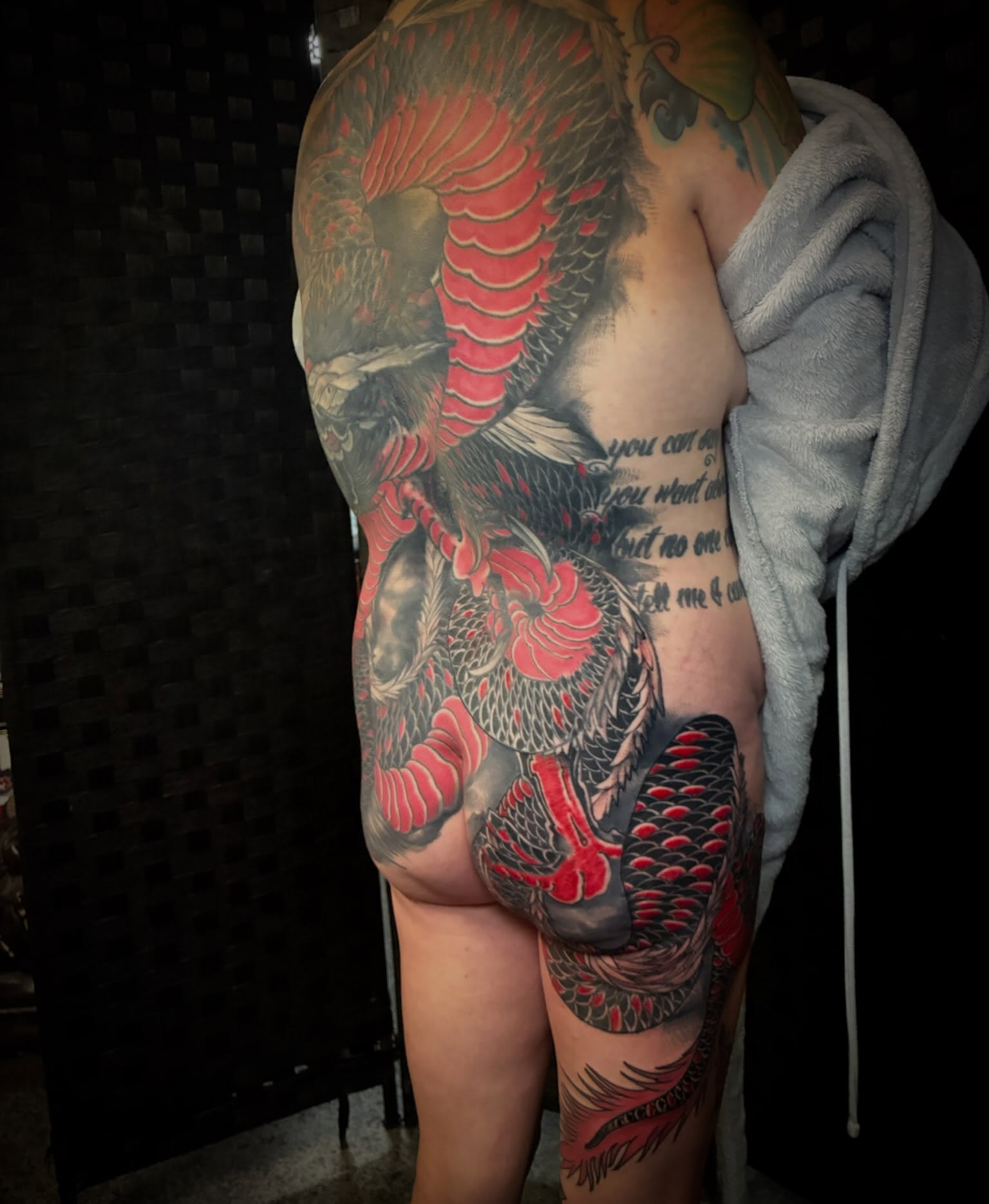 Koi fish japanese irezumi tattoo on the thigh by Joey Knuckles