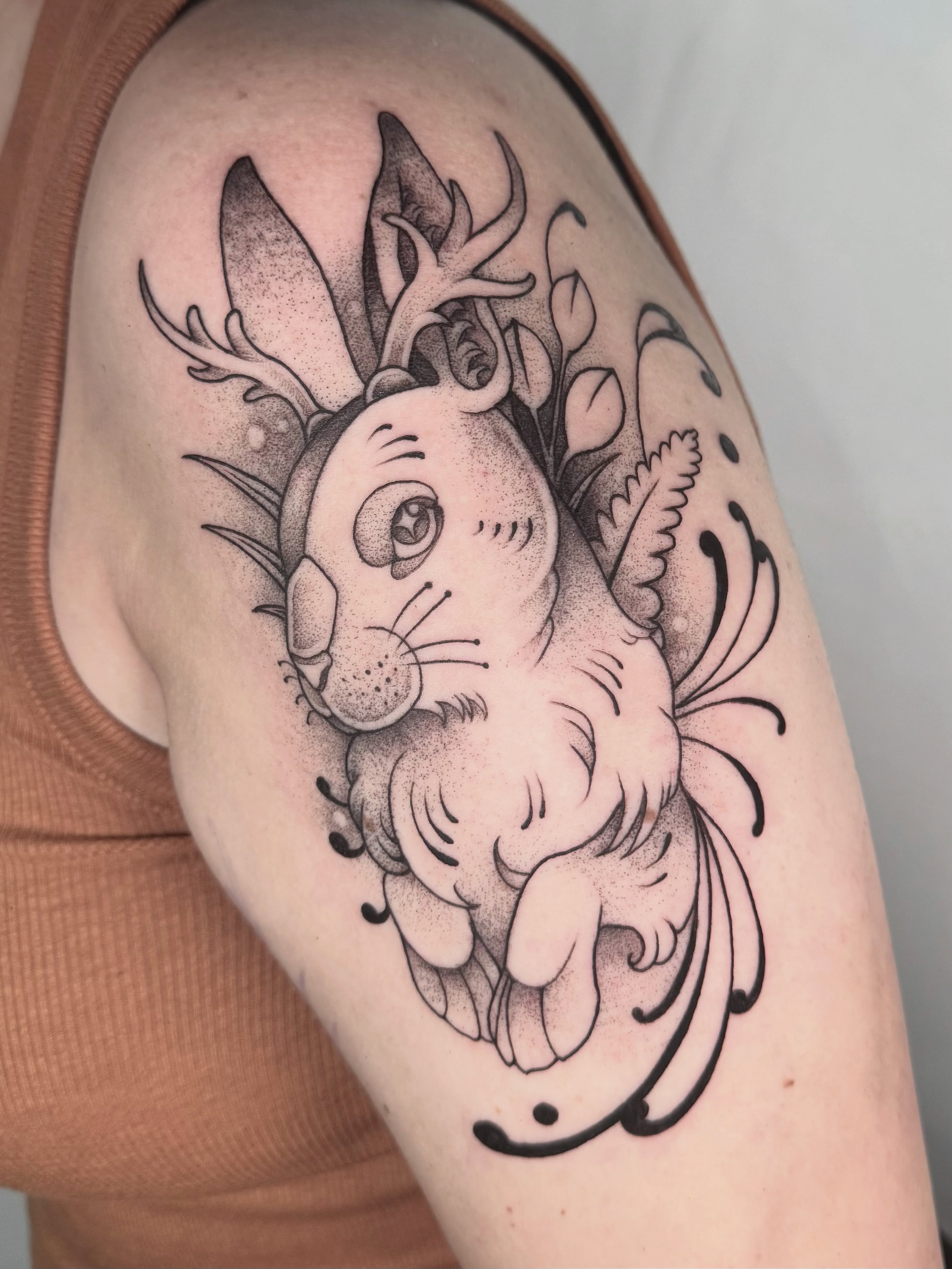 Tattoo by @allyghastly — dotwork, black_and_grey