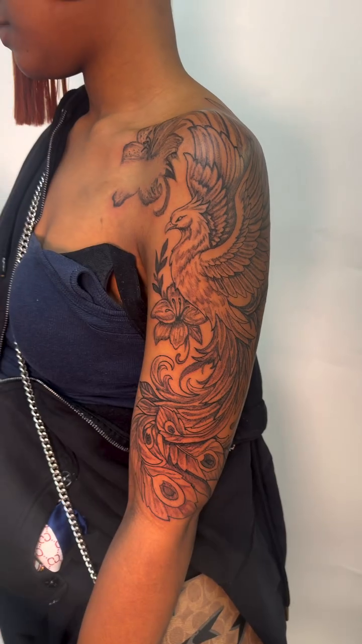 Phoenix with floral elements japanese irezumi tattoo by Justin custard Tattoo💉Artist 🎨Painter