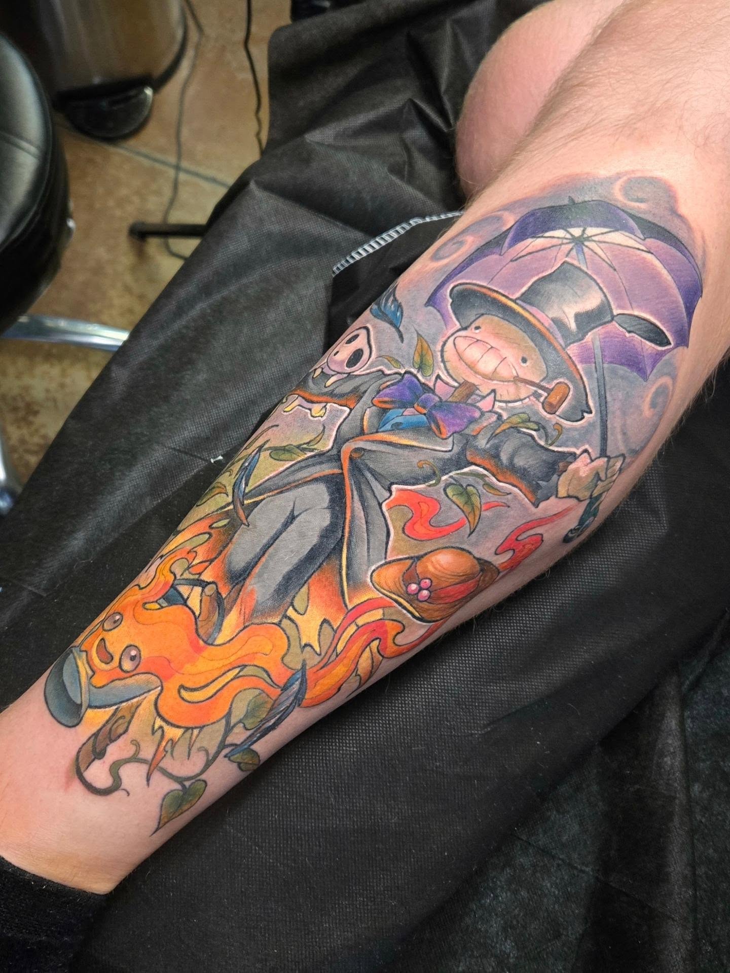 Anime character with umbrella anime tattoo on the forearm by ◇  Kristyn Kay  ◇ Tattoo Warlock, Des Moines, Iowa