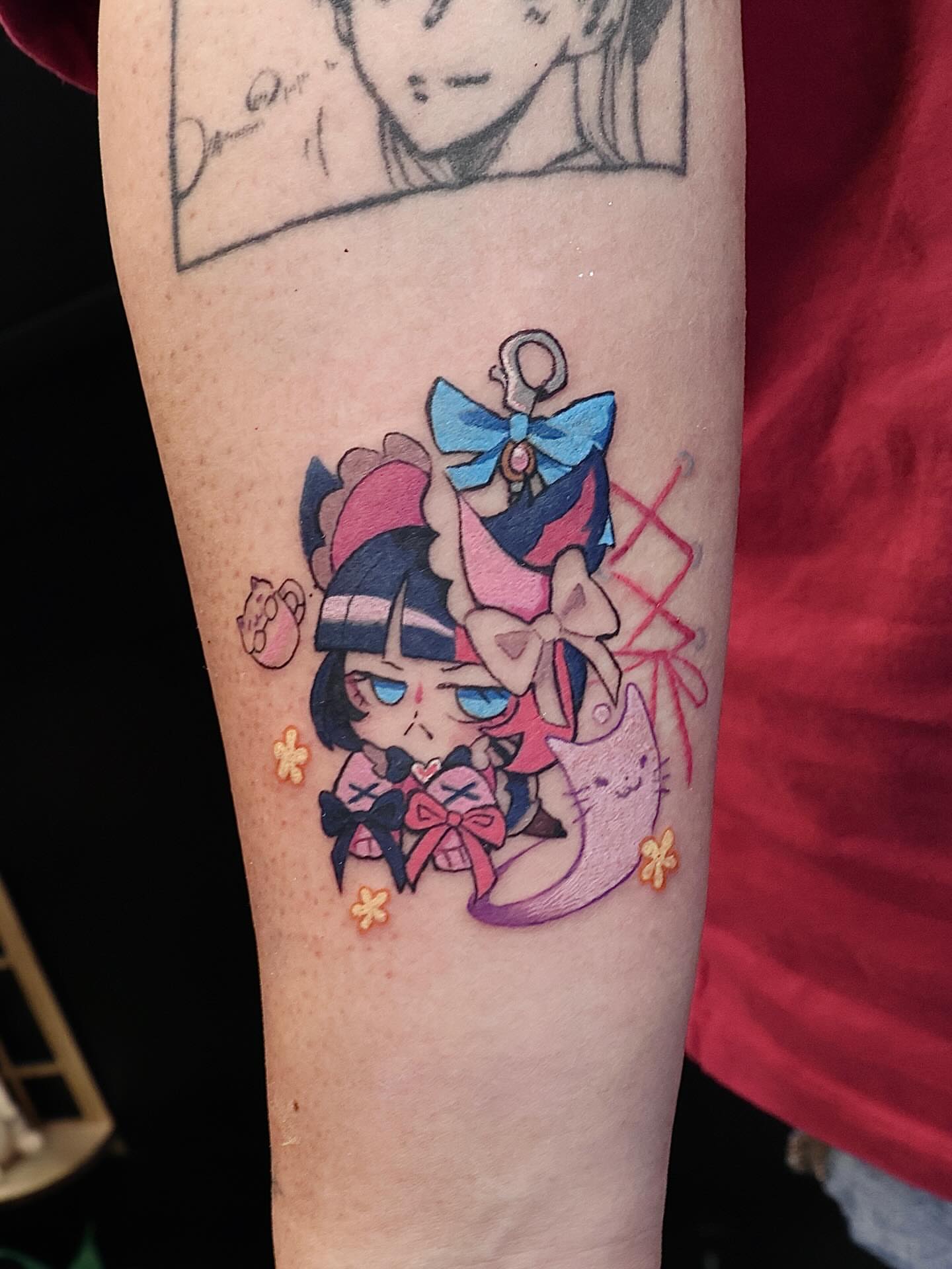 Tattoo by @snowypear_tat — anime, dotwork