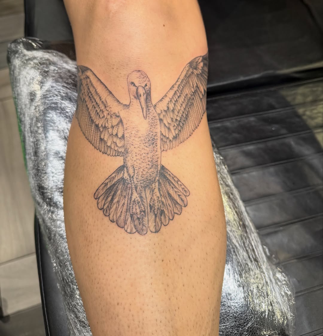 Bird dotwork tattoo on the forearm by Dave Potavin, Erlanger, Kentucky