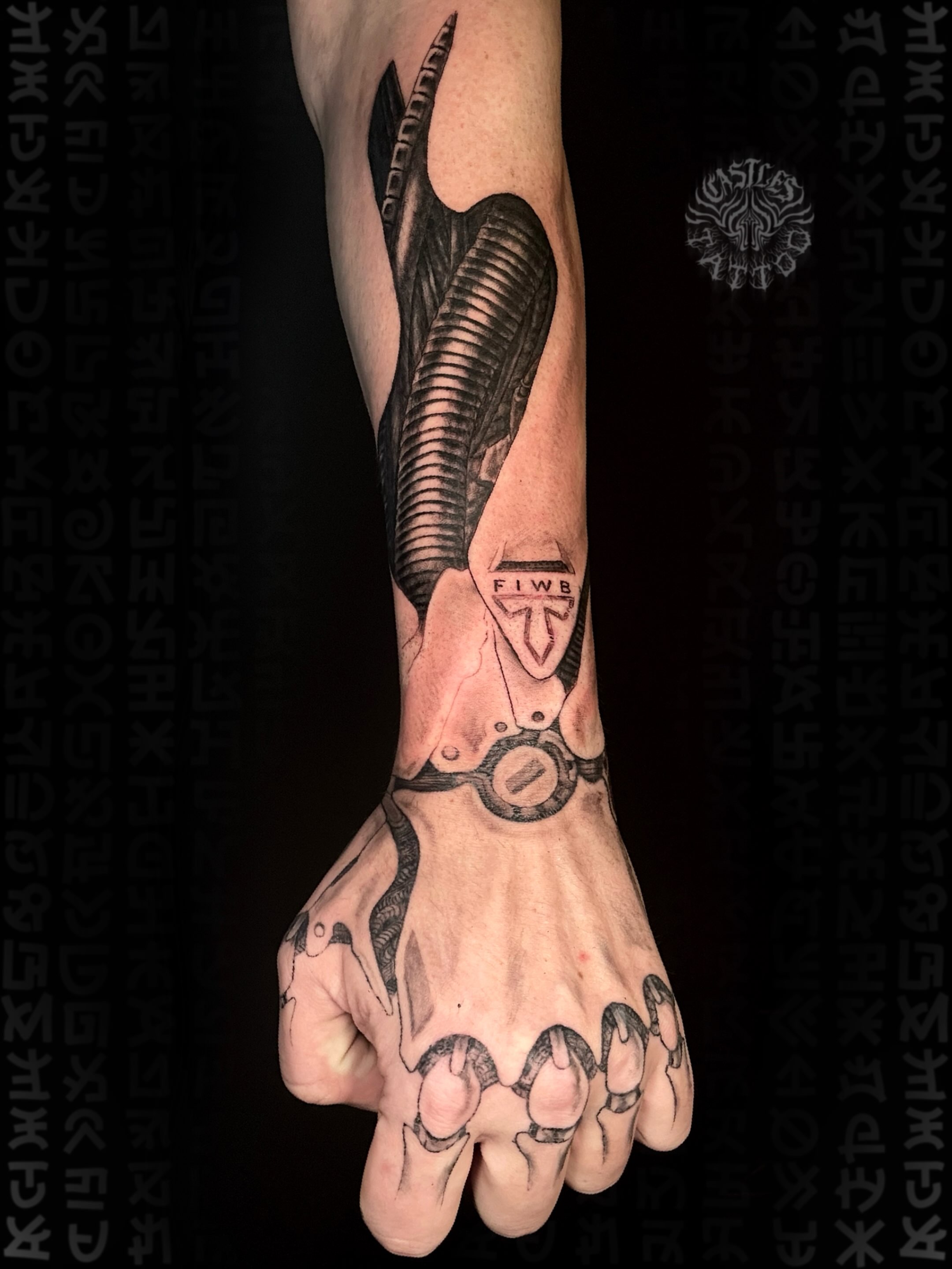 Hand with mechanical elements realism tattoo on the hand by Erin Portland Tattoo Artist