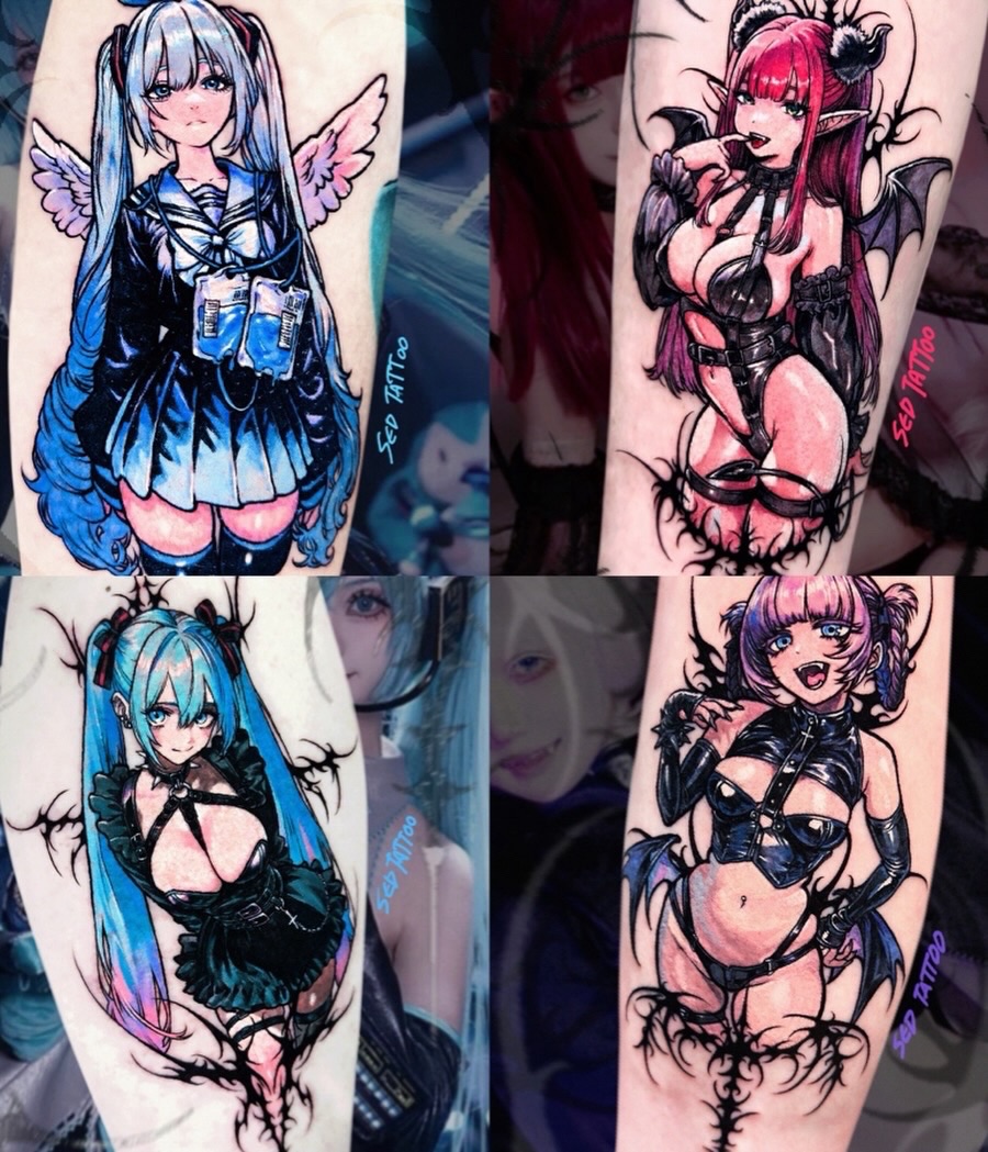 Anime character anime tattoo on the forearm by Sed