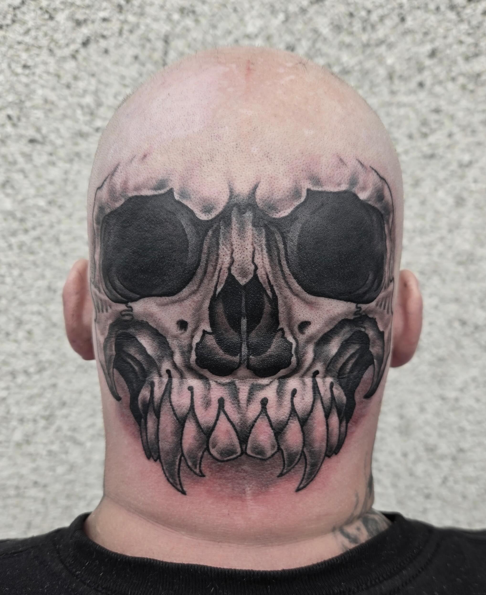 Skull realism tattoo on the head by ๐