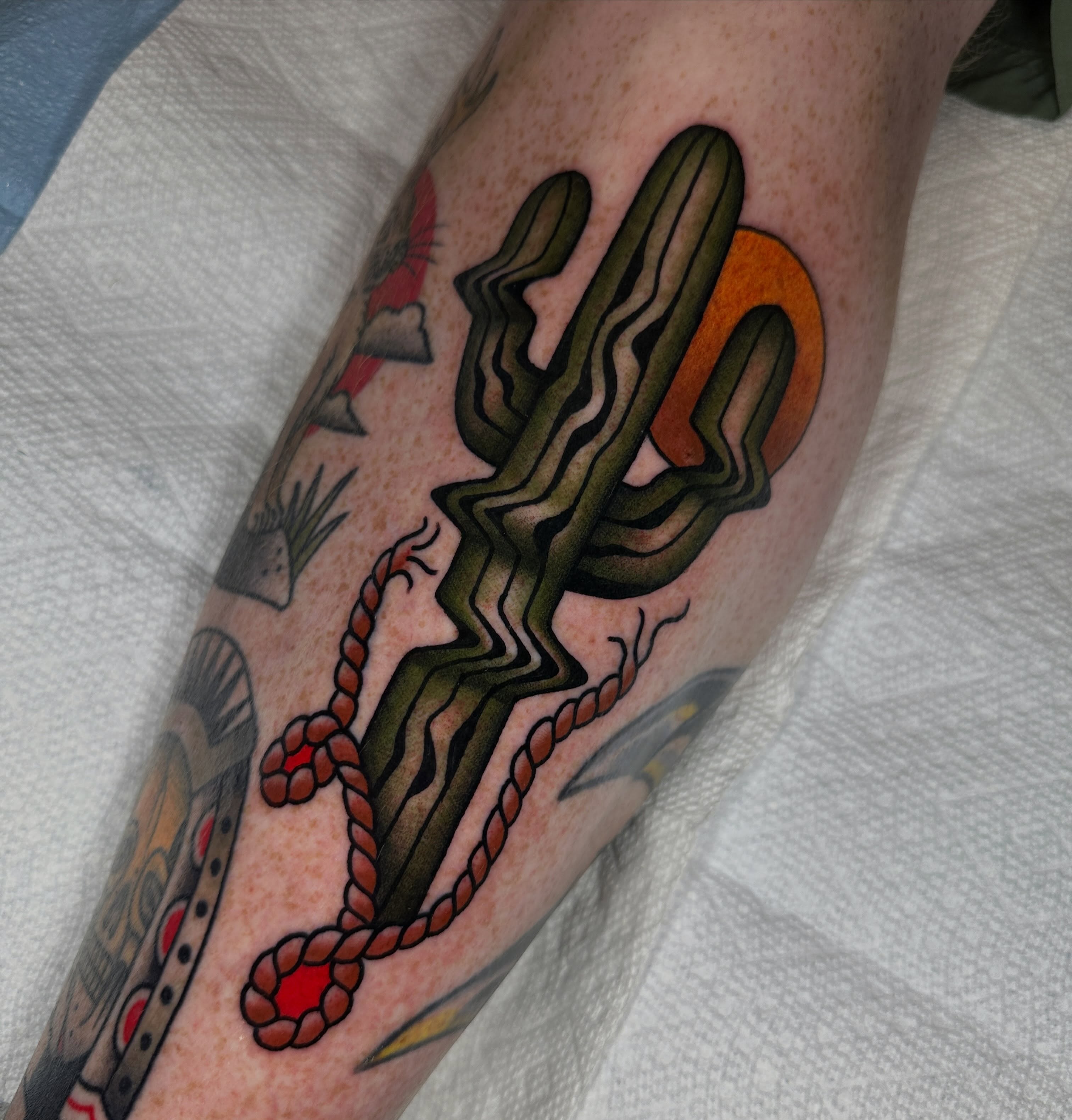 Saguaro cactus American traditional tattoo on the forearm by Kyle Logan Frary