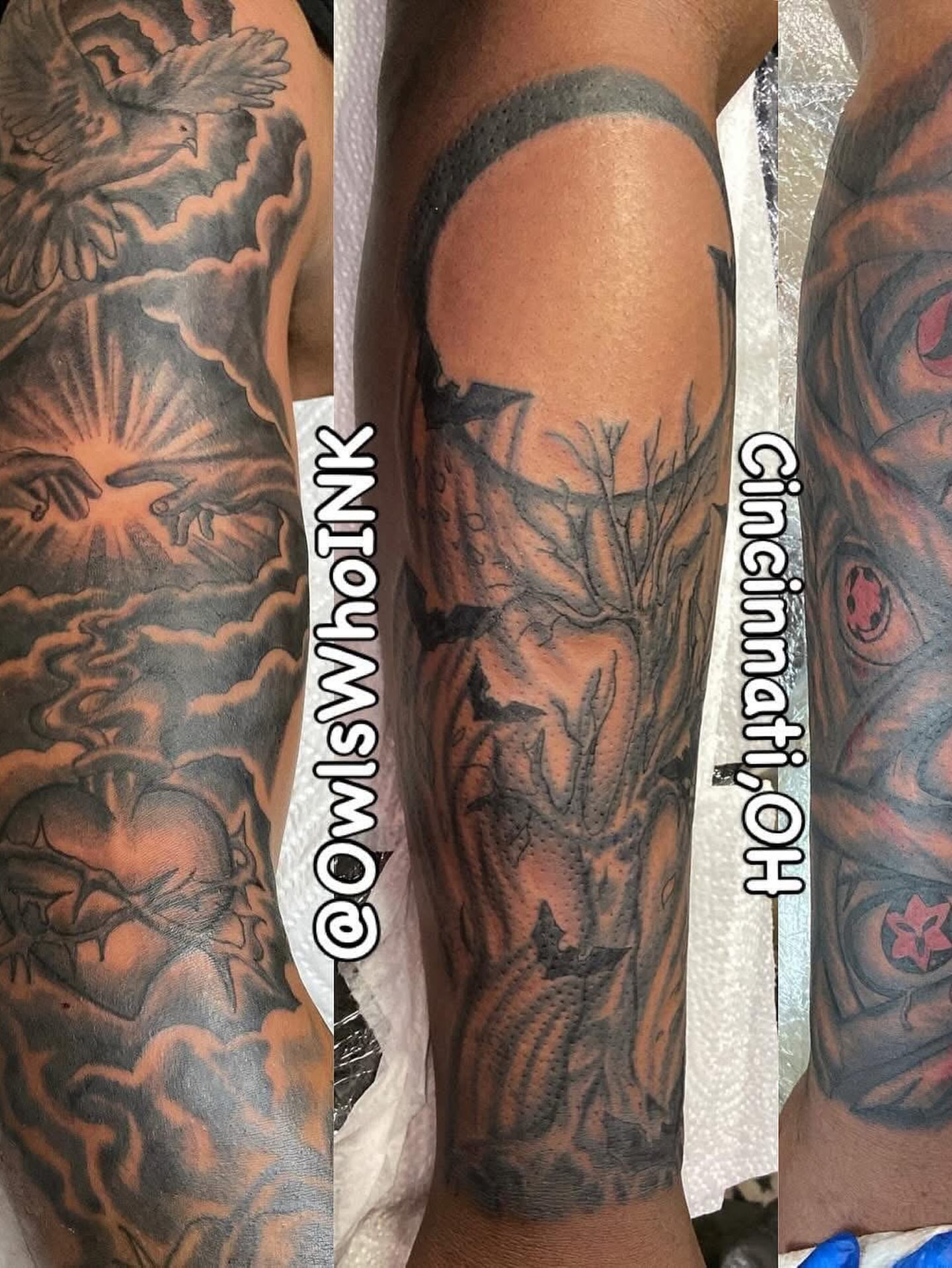 Religious scene realism tattoo on the forearm by OwlWhoINKs