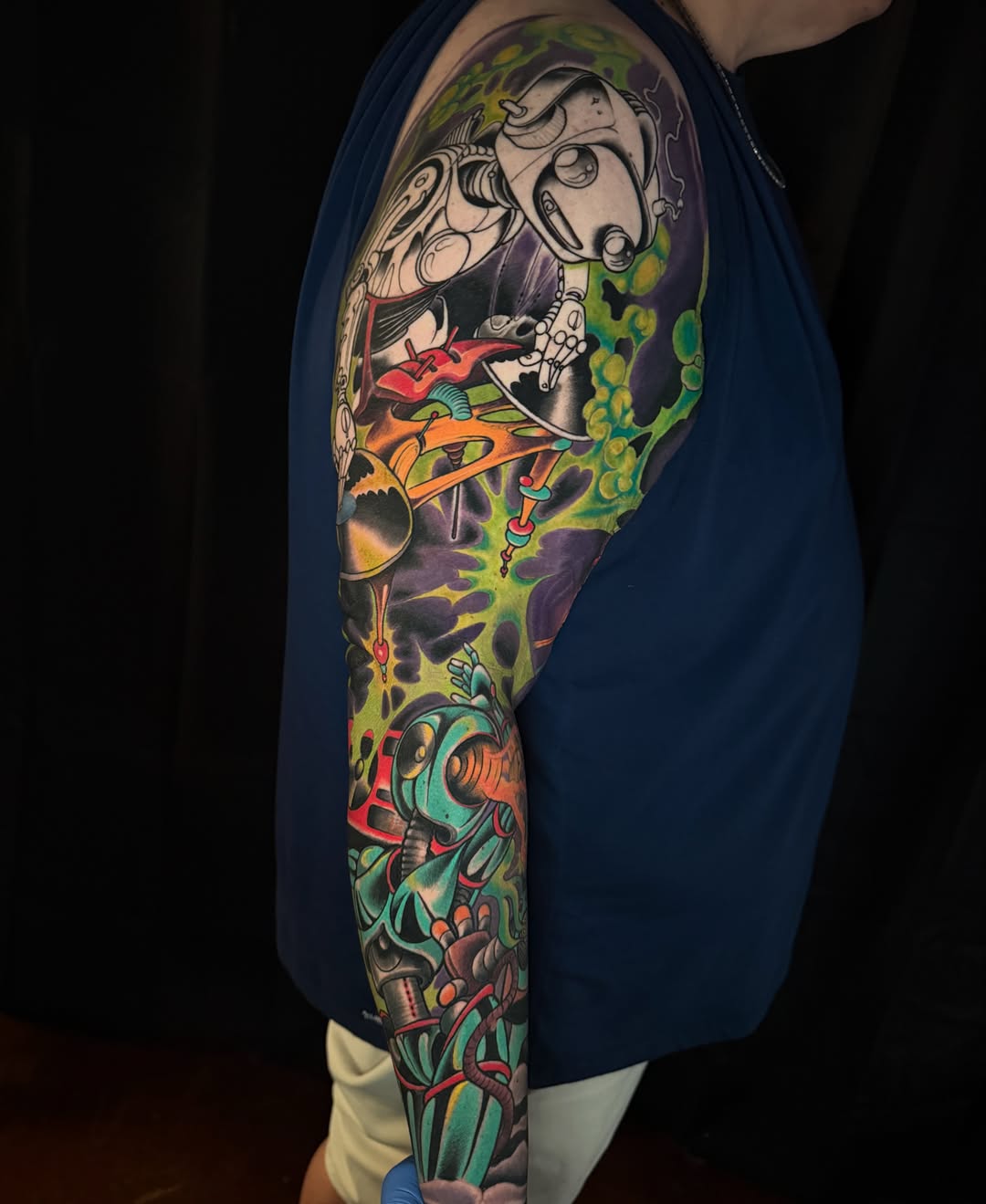 Mechanical horse new school tattoo on the upper arm by JoshUA Bowers, Des Moines, Iowa