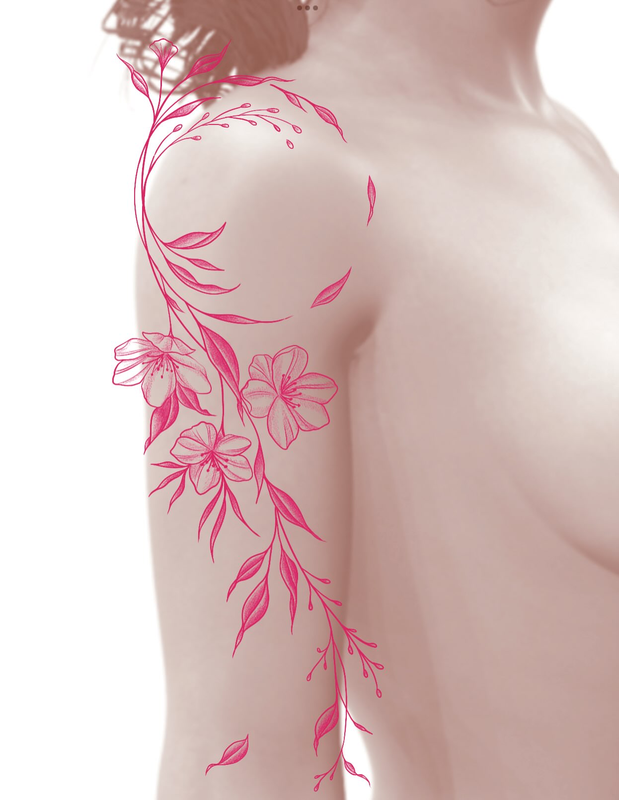 Floral vine fine line tattoo on the shoulder by Heather Freitag