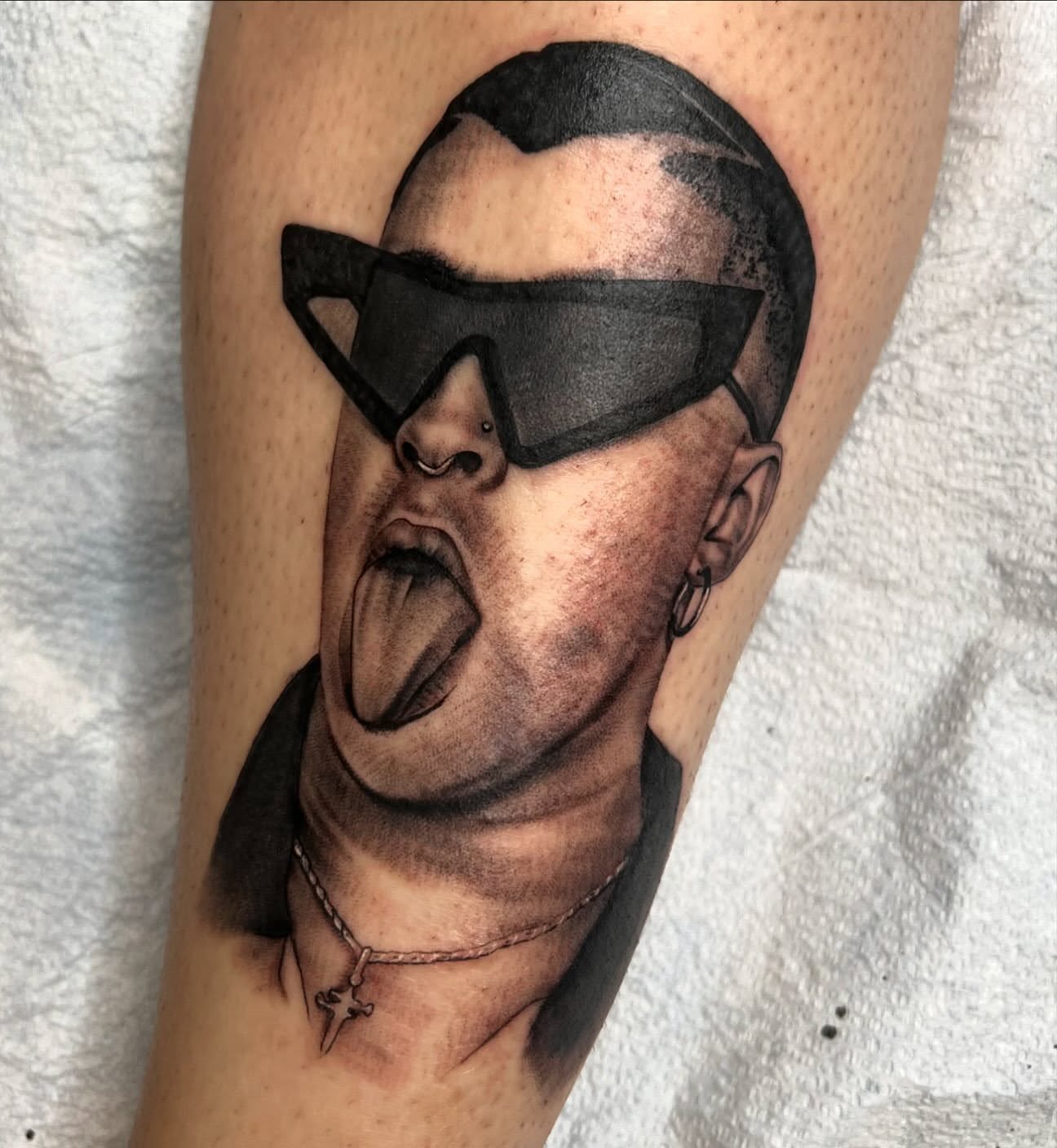 Portrait of a man realism tattoo on the forearm by Nate Webb