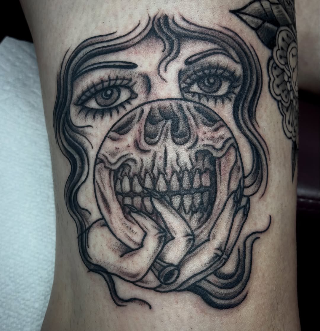 Tattoo by @snakedaggerose — black_and_grey, realism
