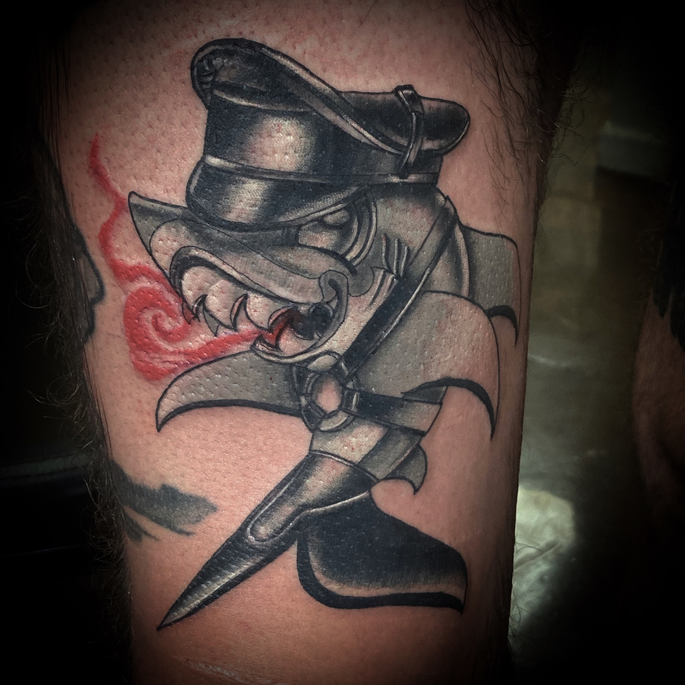 Pirate captain American traditional tattoo on the forearm by Bobby Trefz