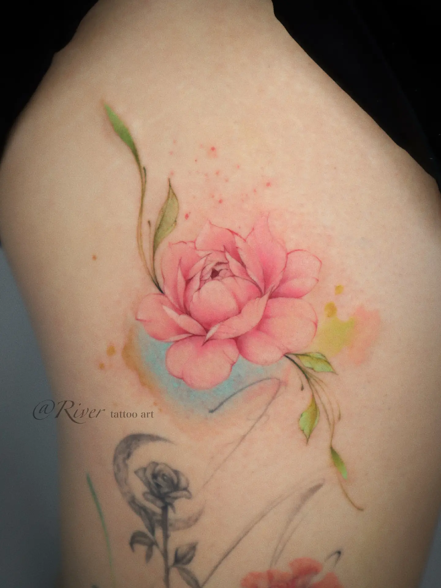 Watercolor rose watercolor tattoo on the shoulder by River