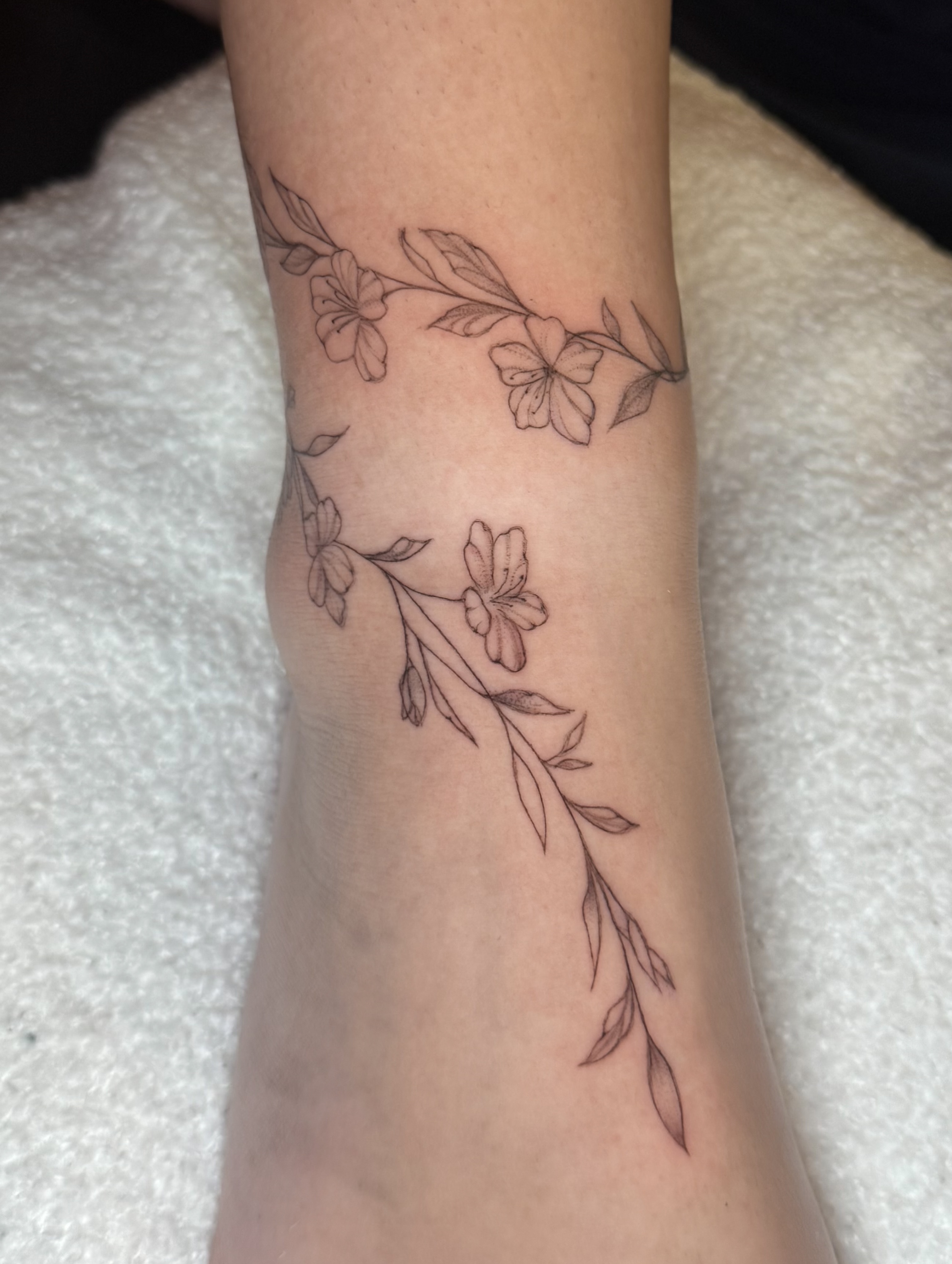 Floral vine fine line tattoo on the forearm by fine line tattoo artist▪️Austin TX