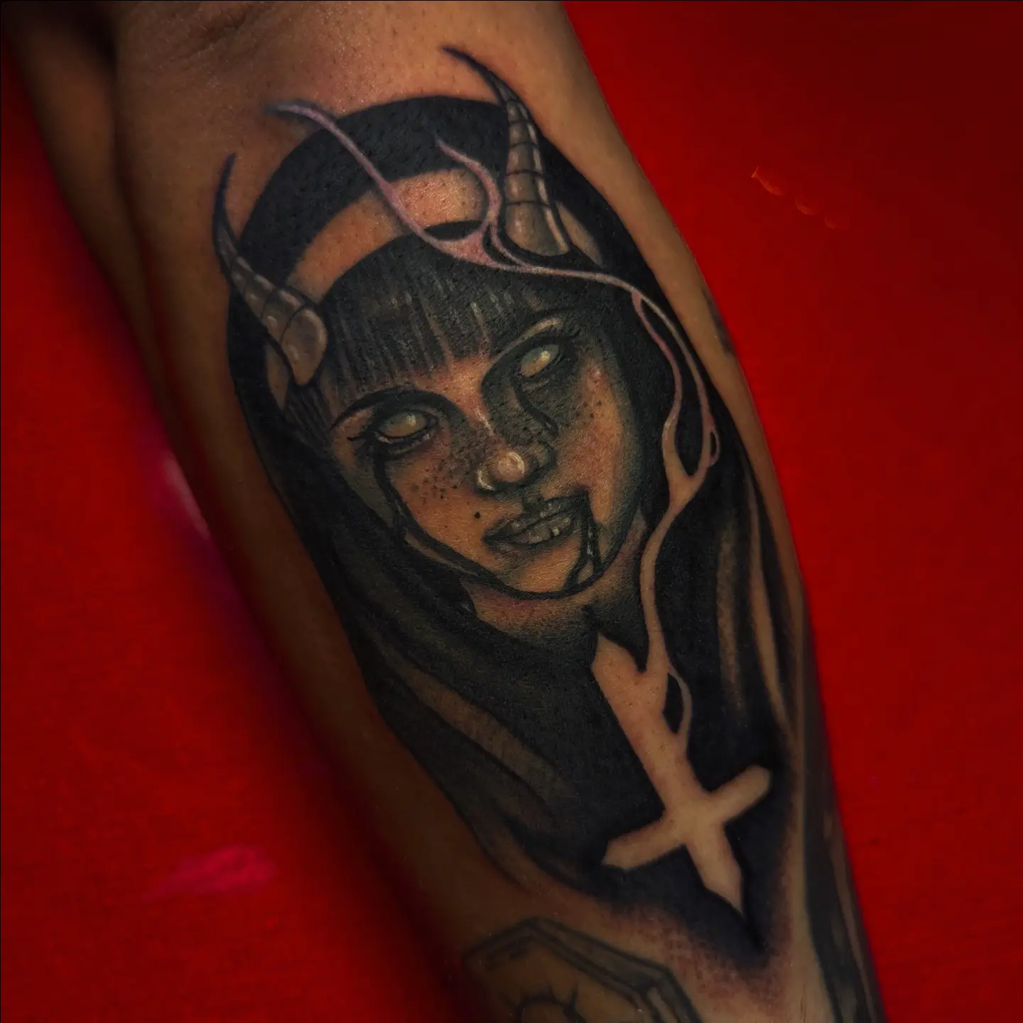 Demon woman dark realism tattoo on the forearm by 𝐈𝐚𝐧 𝐒𝐞𝐭𝐡 🕷️ Austin