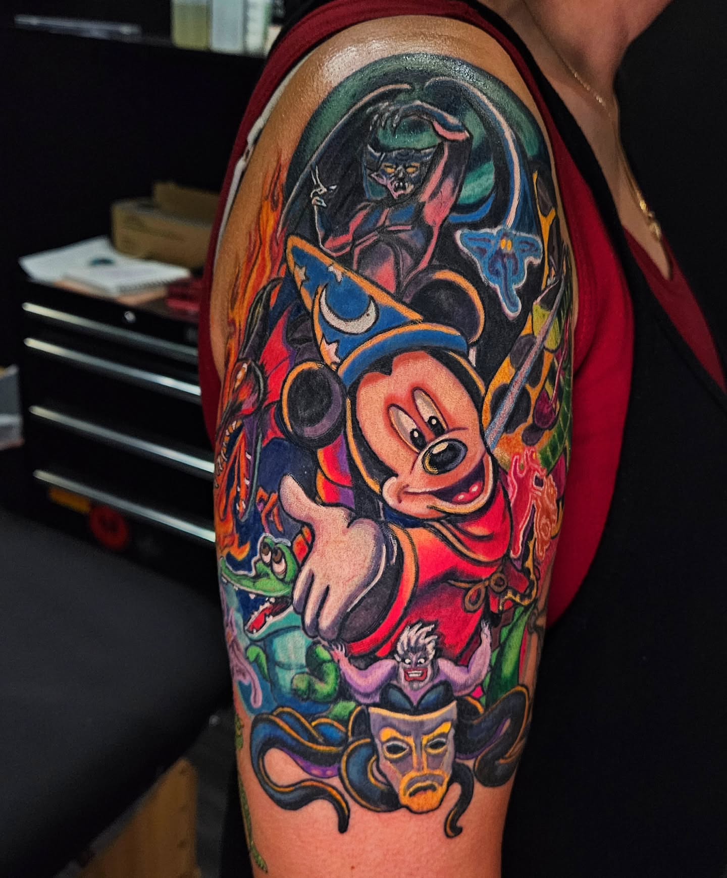 Mickey mouse new school tattoo on the forearm by Angie Griffith 🥰, Glendale, Arizona