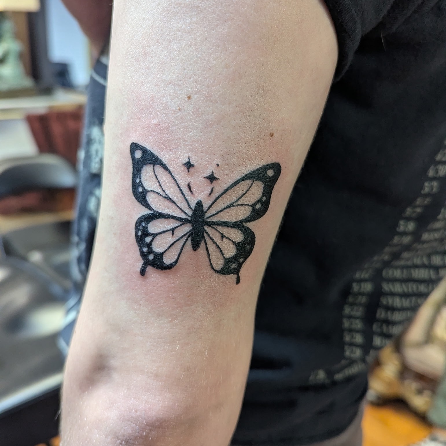 Butterfly dotwork tattoo on the forearm by Raven FM-Tattoo Apprentice