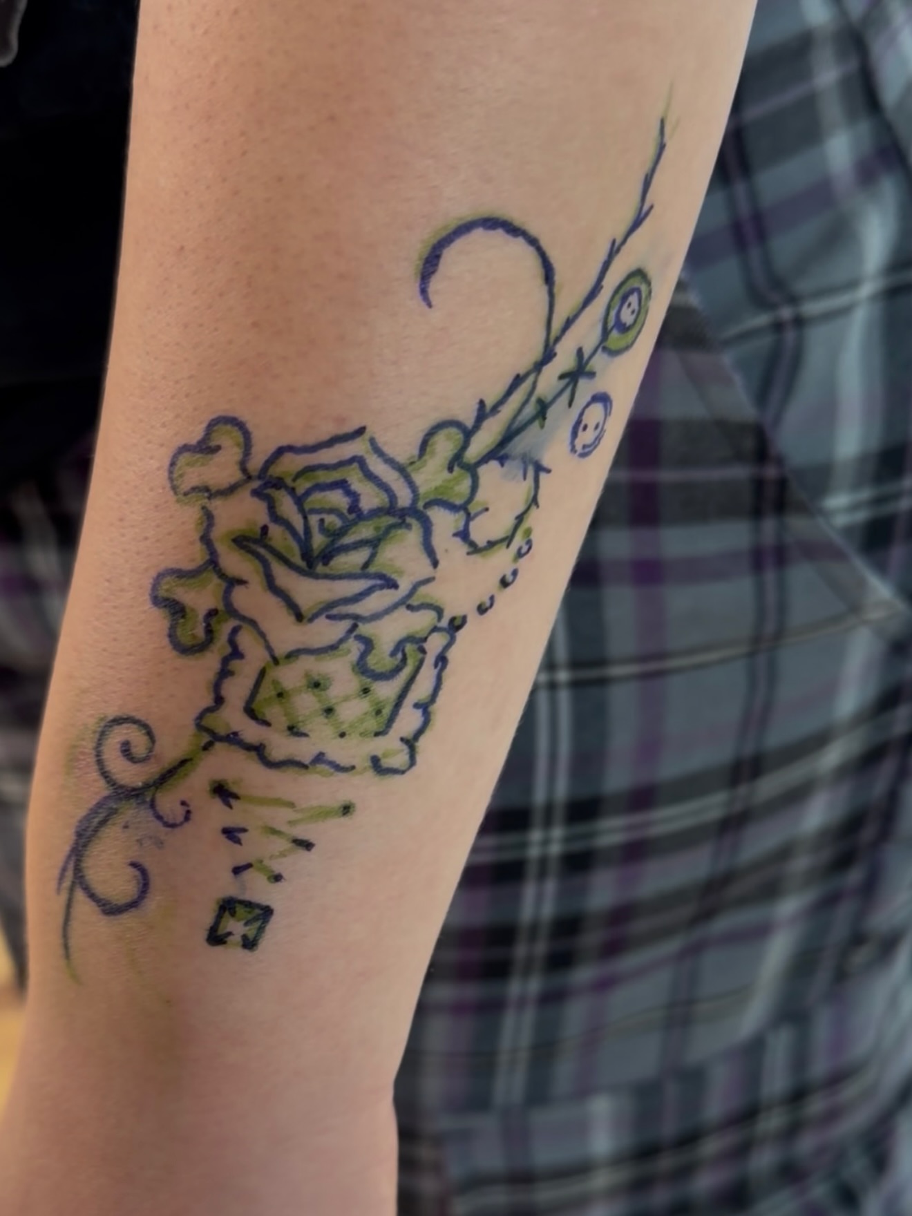 Rose ornamental tattoo on the forearm by Maddie Blosser, Portland, Oregon