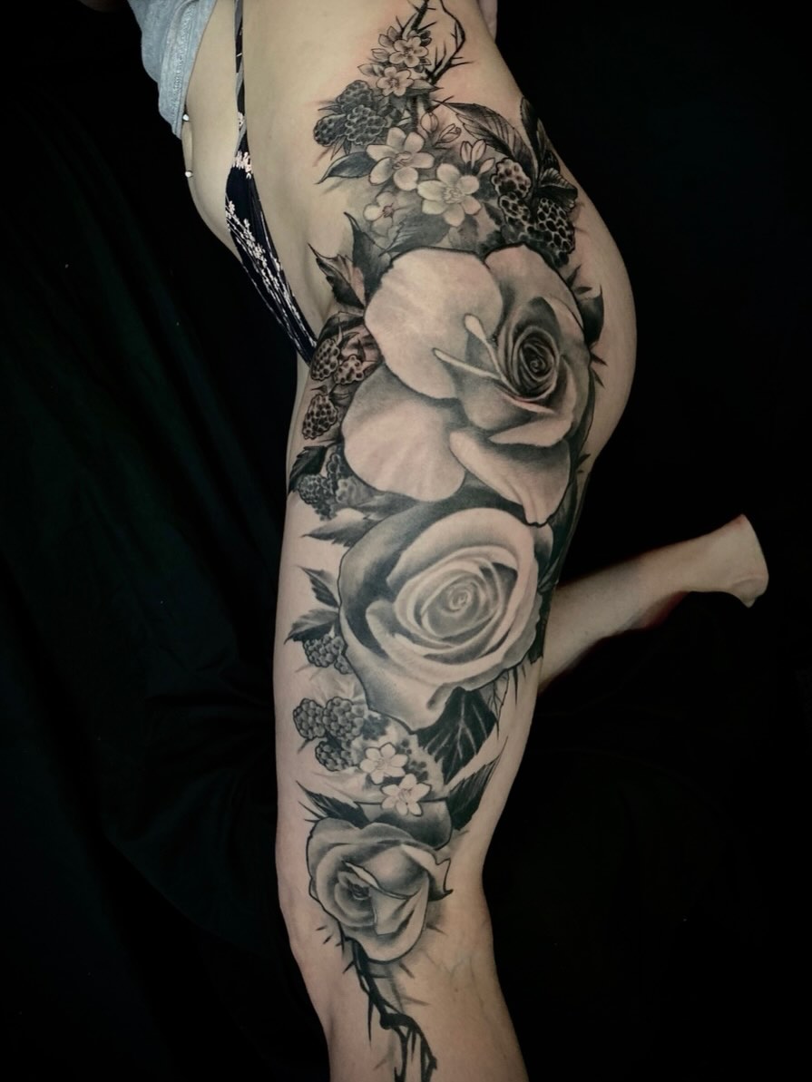 Roses realism tattoo on the forearm by jonhighland