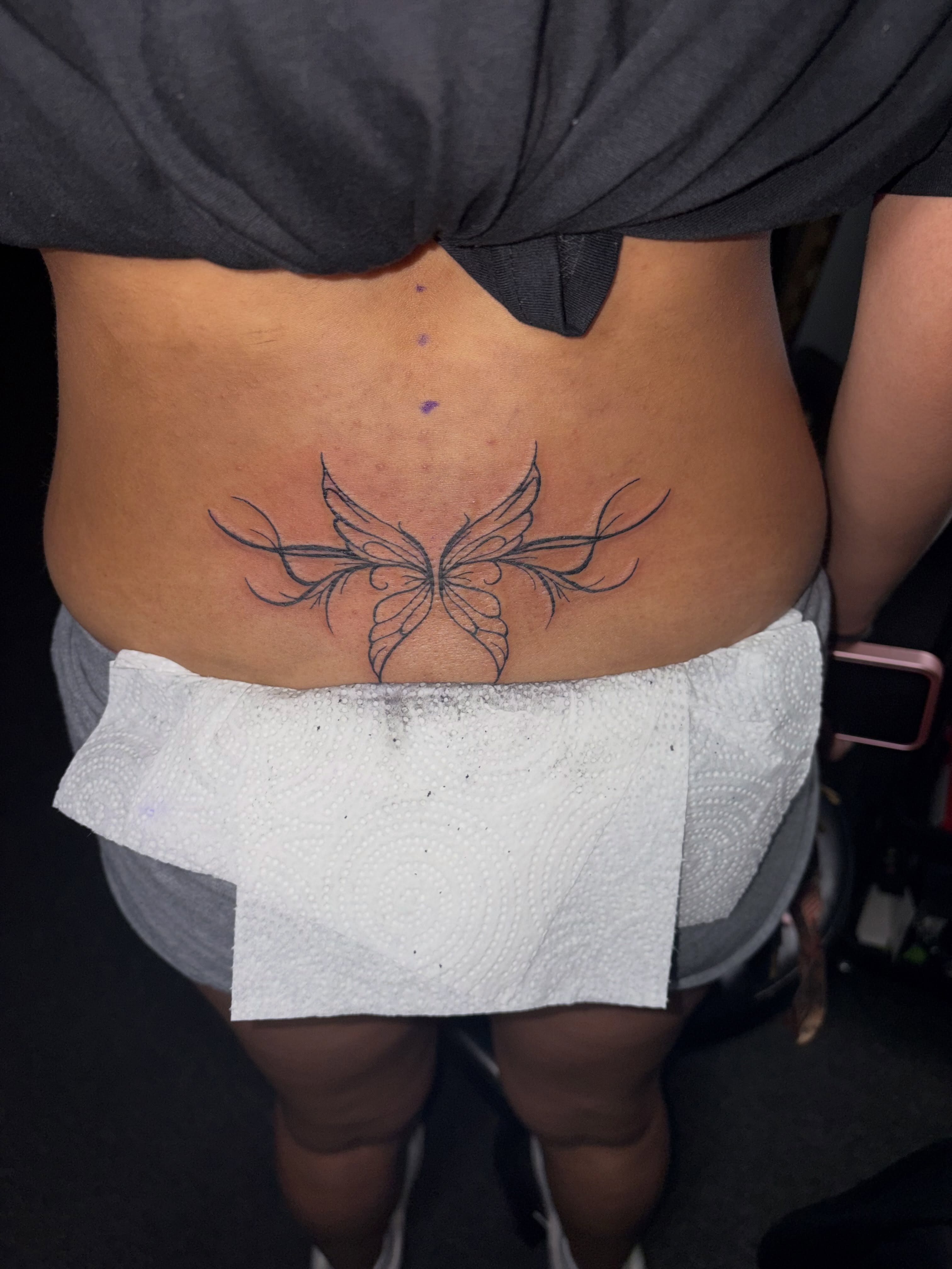 Butterfly black and grey tattoo on the torso by 216 Tattoos 🥰