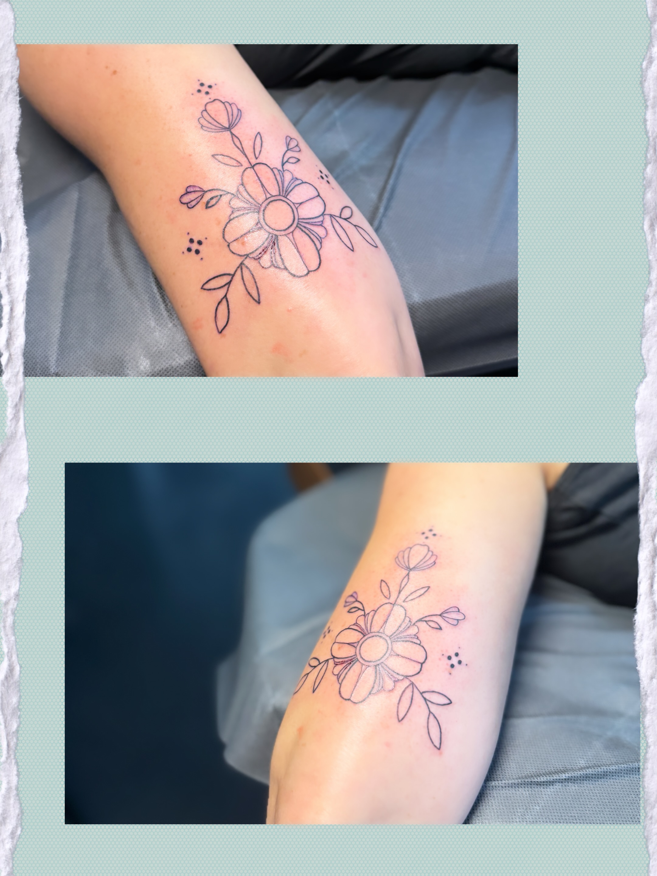 Floral design dotwork tattoo on the forearm by Hayley Thomas
