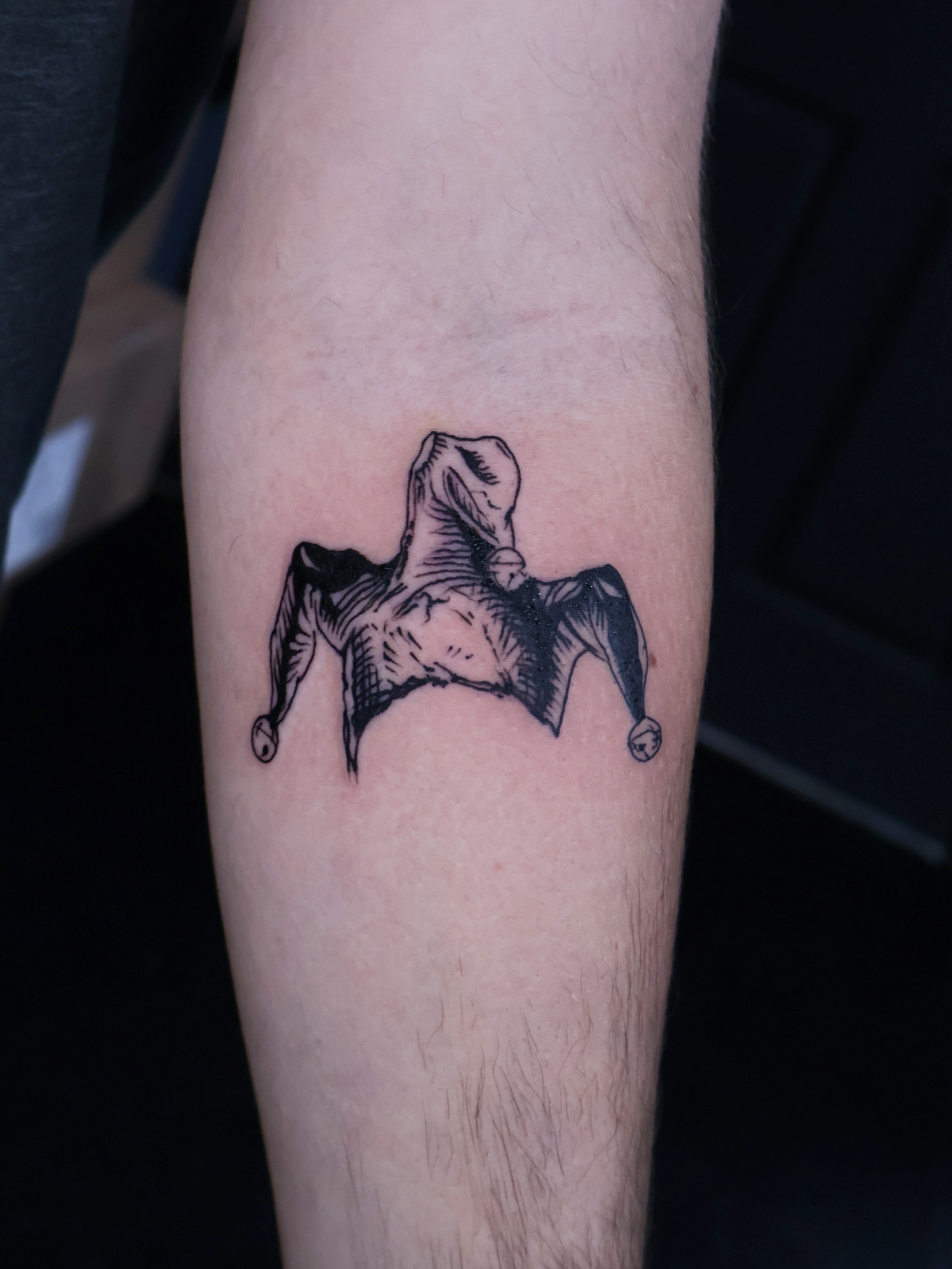 Bat black and grey tattoo on the forearm by Denis Du Preez, East Williamsburg, Brooklyn