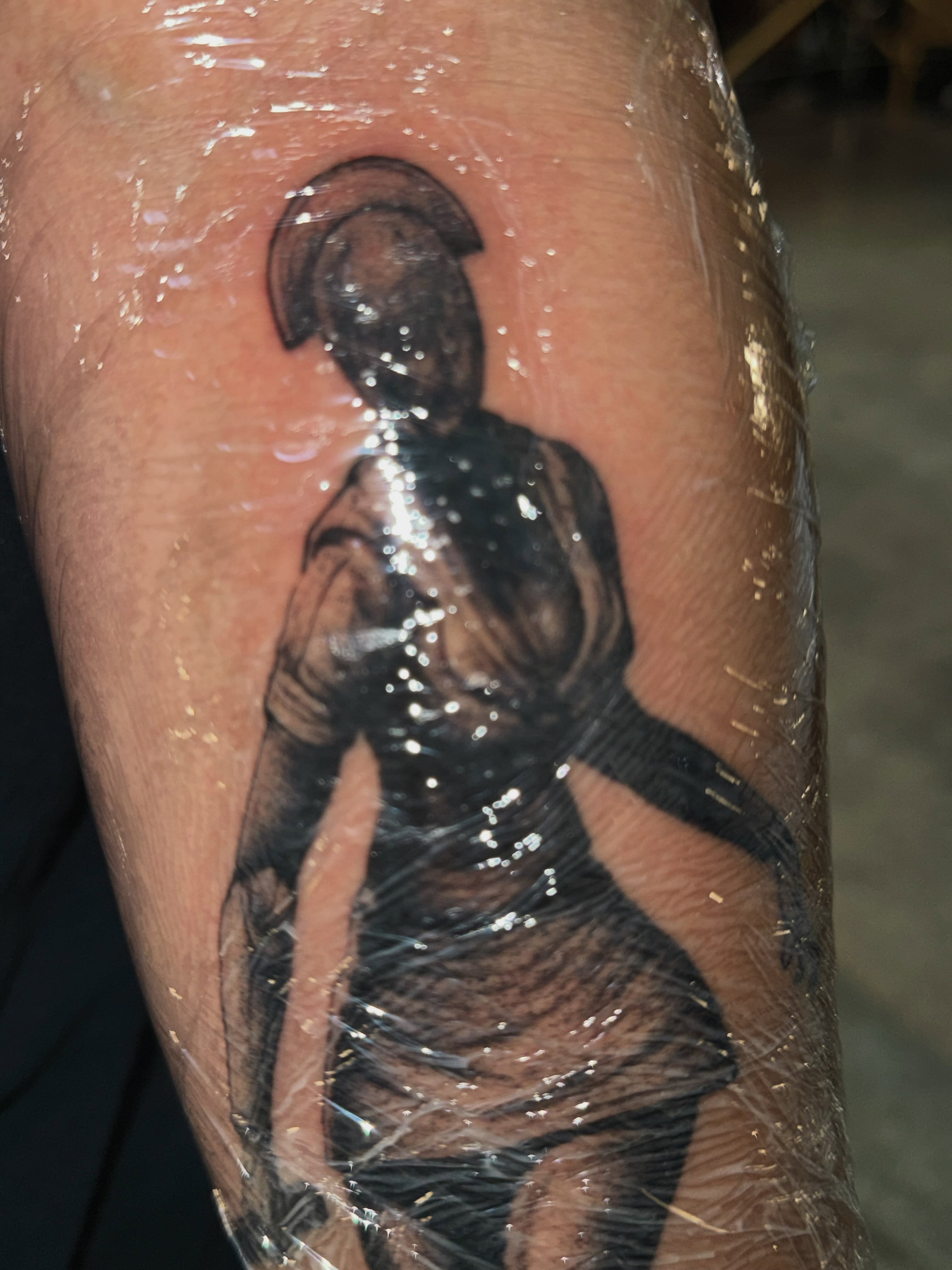 Statue black and grey tattoo on the forearm by ♡ ant ☆