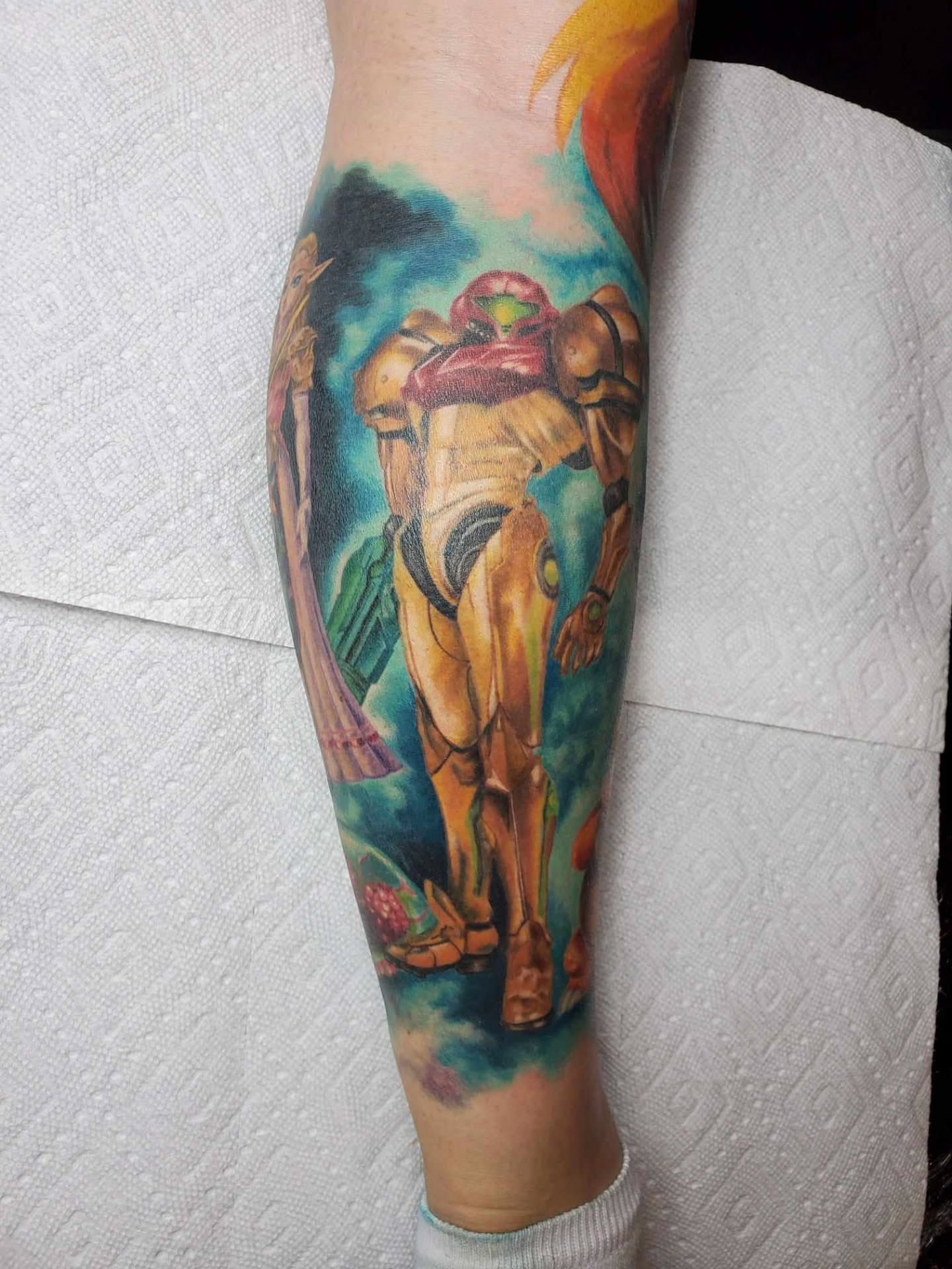 Samus Aran realism tattoo on the forearm by Heather
