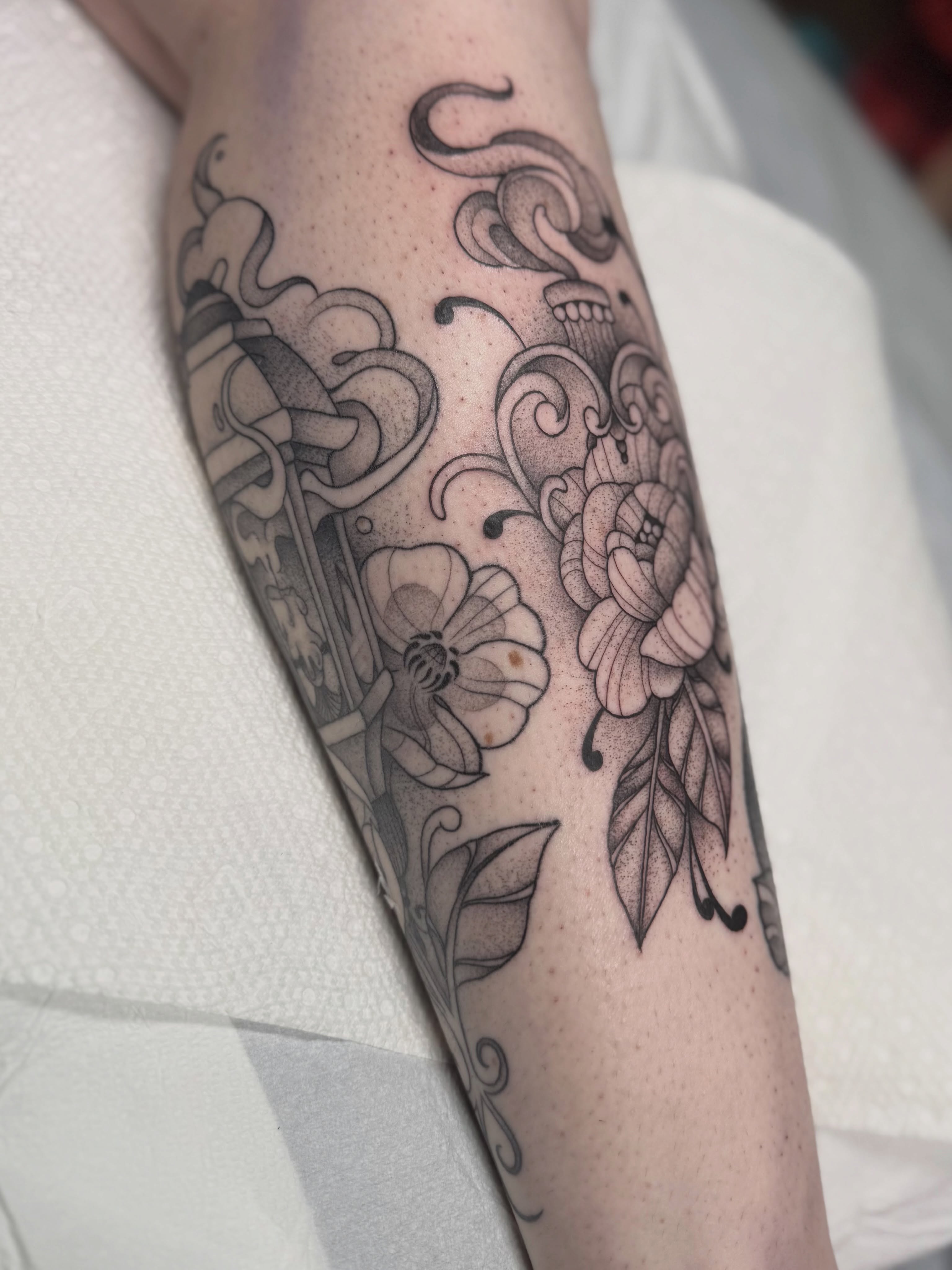Tattoo by @allyghastly — dotwork, ornamental
