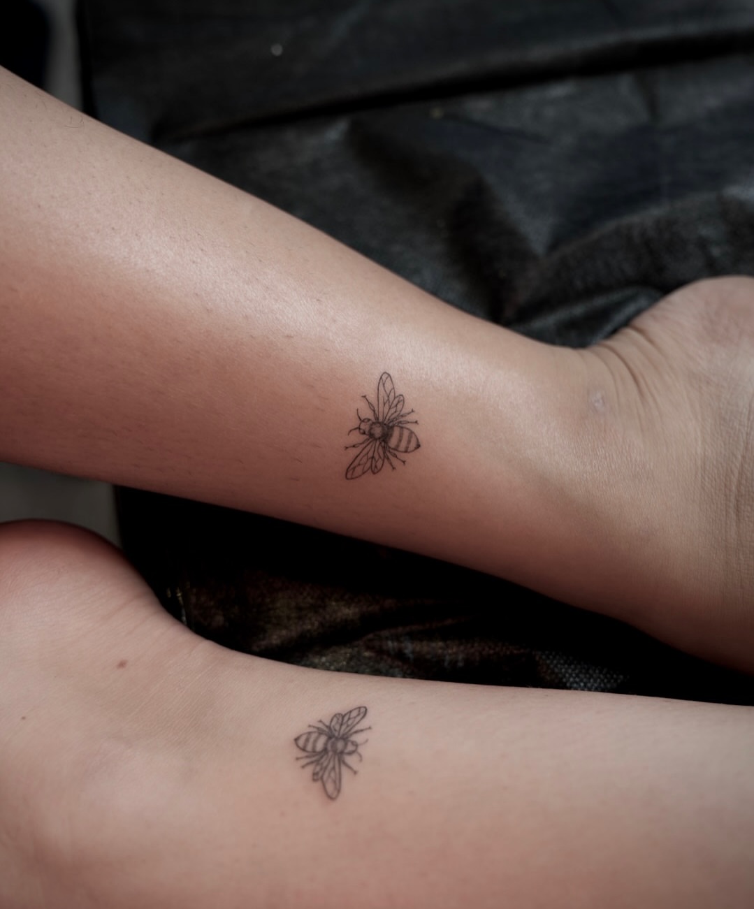 Bee black and grey tattoo on the forearm by 🤍 Sarah 🖤