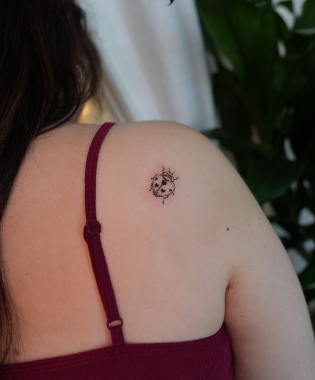 Ladybug dotwork tattoo on the shoulder by 🤍 Sarah 🖤