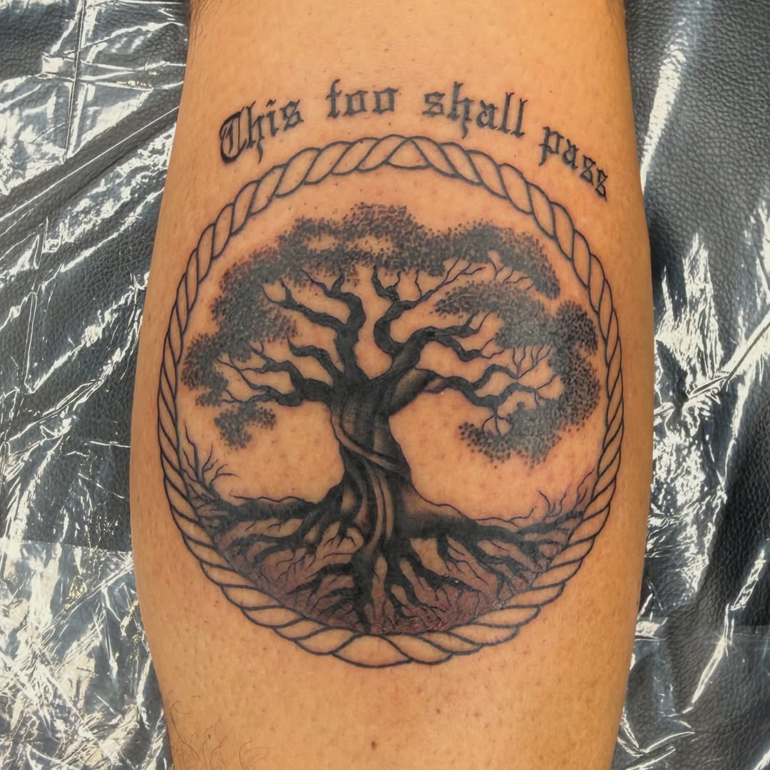 Tree black and grey tattoo on the forearm by @chrisskon, Carpentersville, Illinois