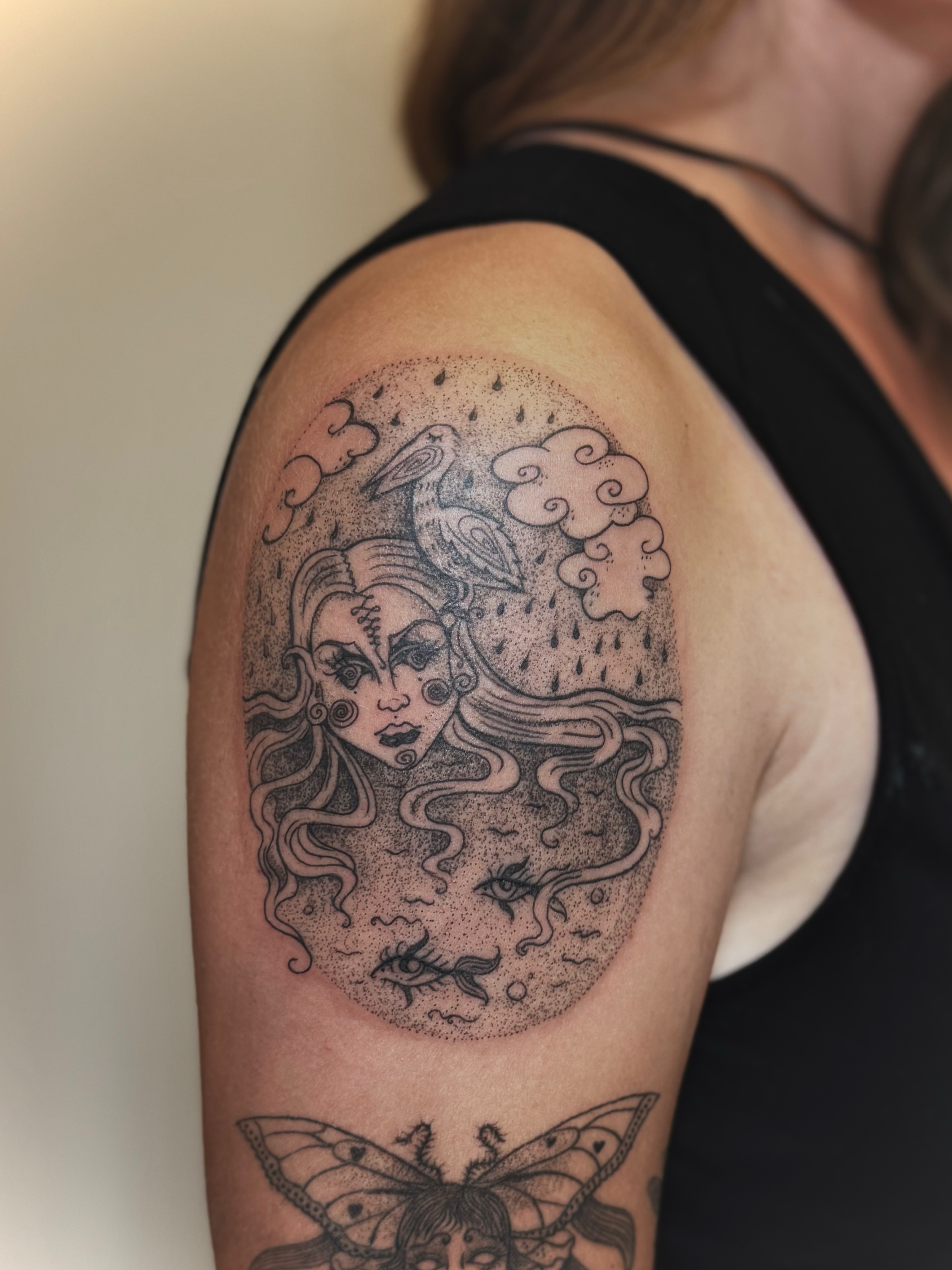 Tattoo by @katelumos — dotwork, black_and_grey