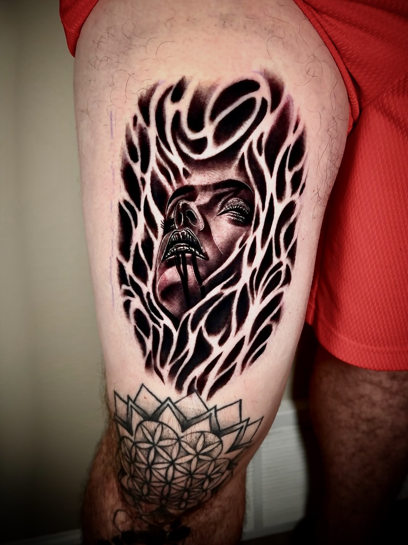 Tattoo by @romanstarkey_ — black_and_grey, geometric