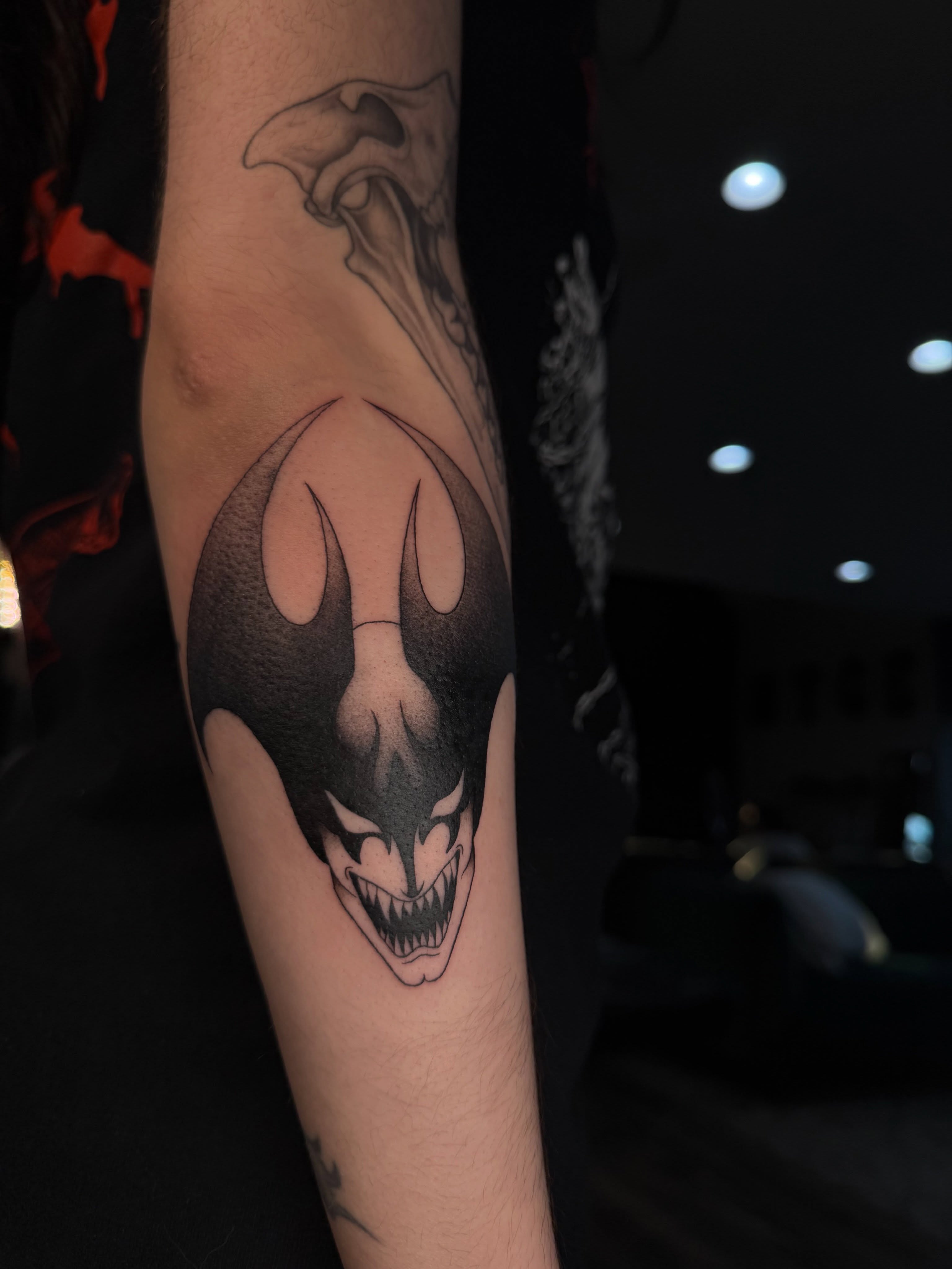 Batman black and grey tattoo on the forearm by 𝔍𝔲𝔩𝔦𝔞, New York, New York