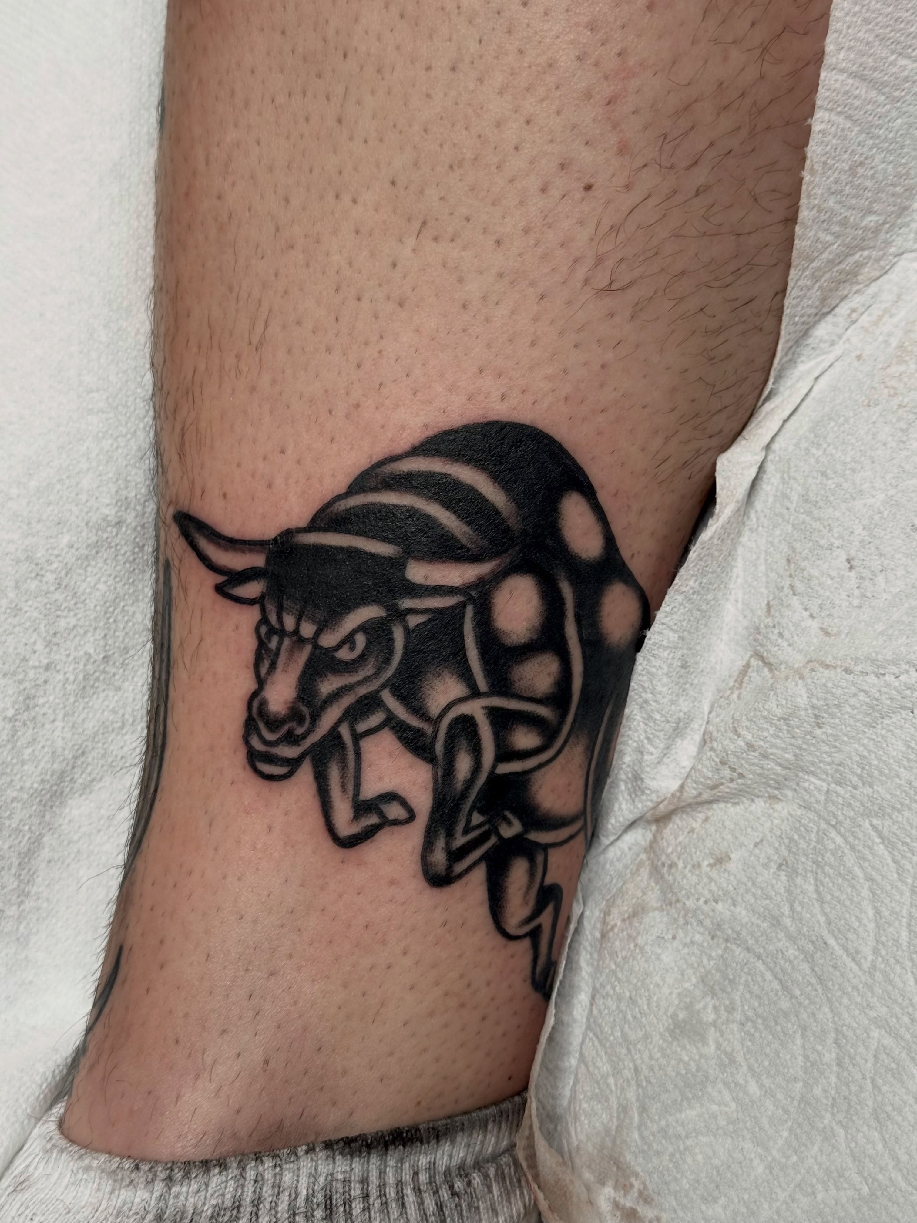 Bull black and grey tattoo on the forearm by San Diego Tattoo Artist - 𝔍𝔞𝔠𝔬𝔟 𝔓𝔞𝔫𝔦𝔞𝔤𝔲𝔞