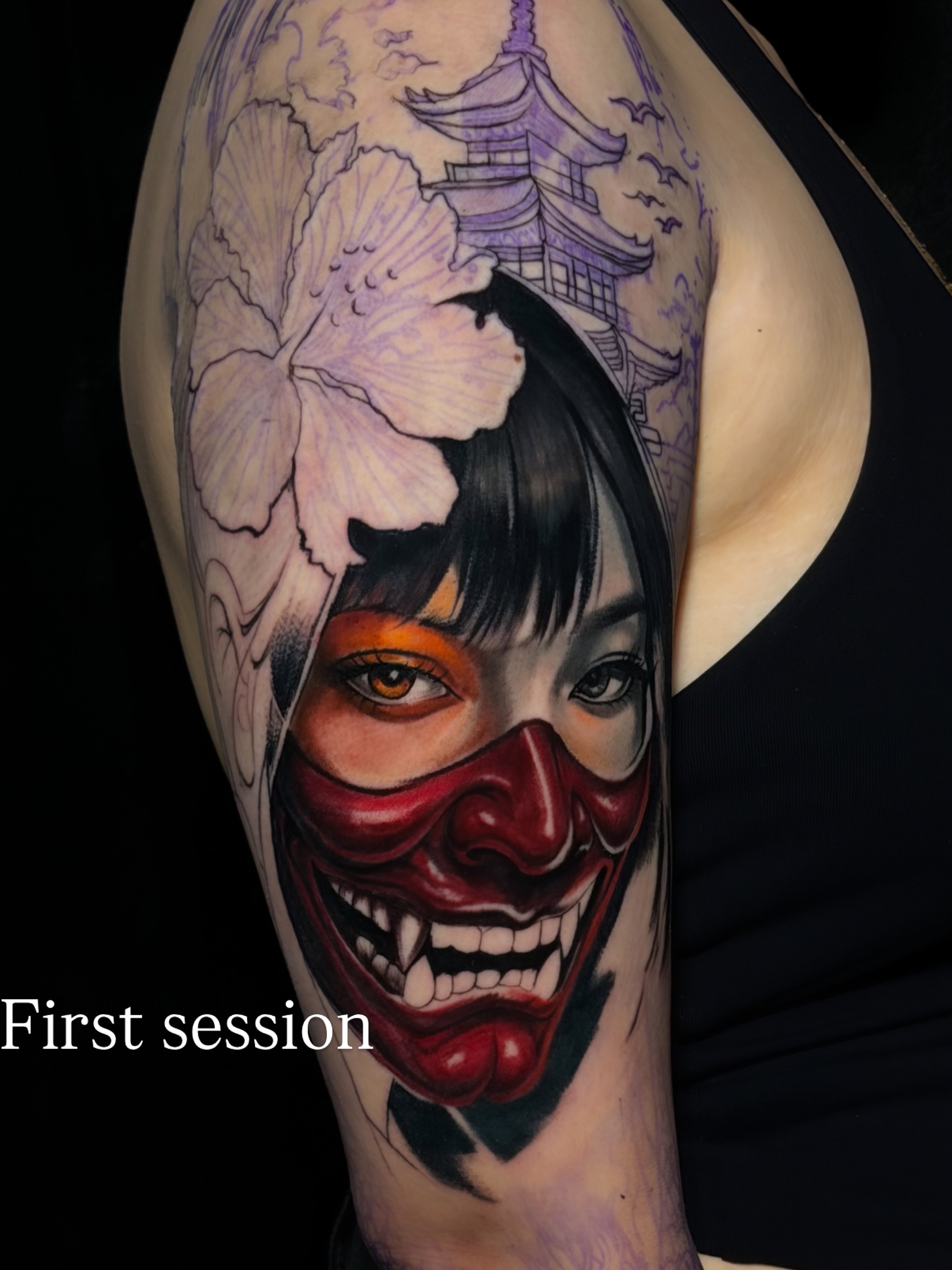 Clown mask realism tattoo on the shoulder by ✨ Tattoo Artist