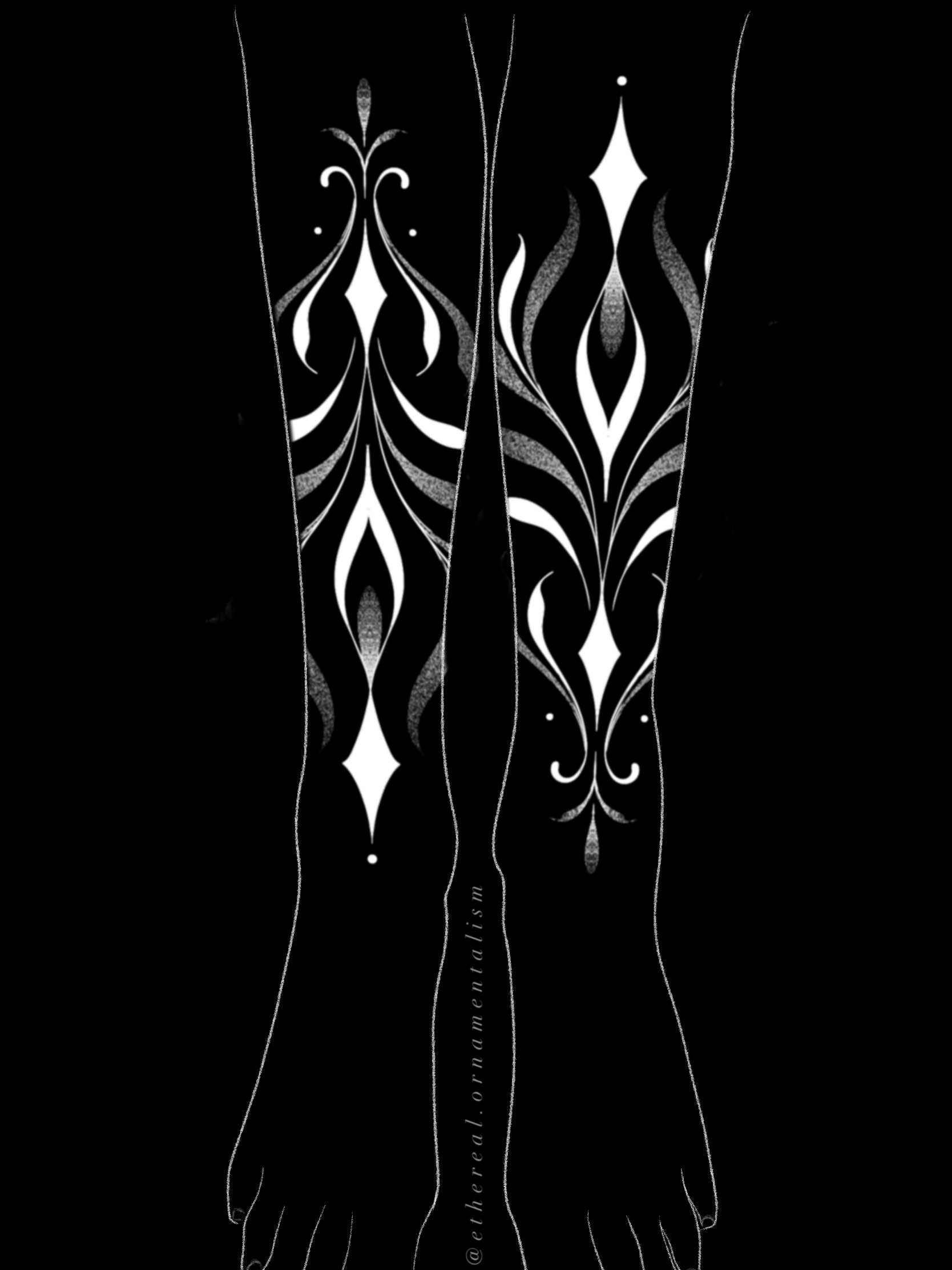 Floral pattern ornamental tattoo on the leg by @ethereal.ornamentalism