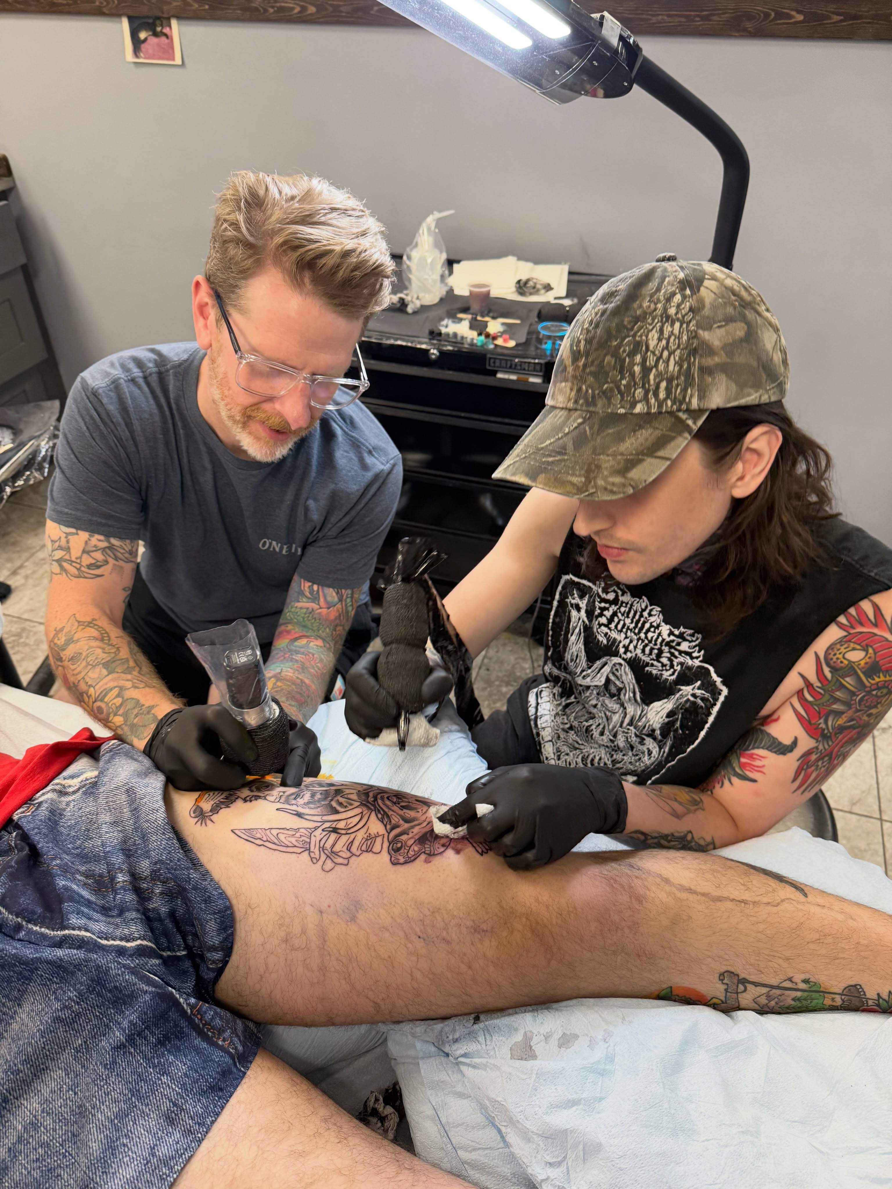 Bird and floral design American traditional tattoo on the thigh by 𝐀𝐮𝐬𝐭𝐢𝐧 𝐌𝐨𝐫𝐫𝐢𝐬𝐨𝐧 𝐓𝐚𝐭𝐭𝐨𝐨𝐬