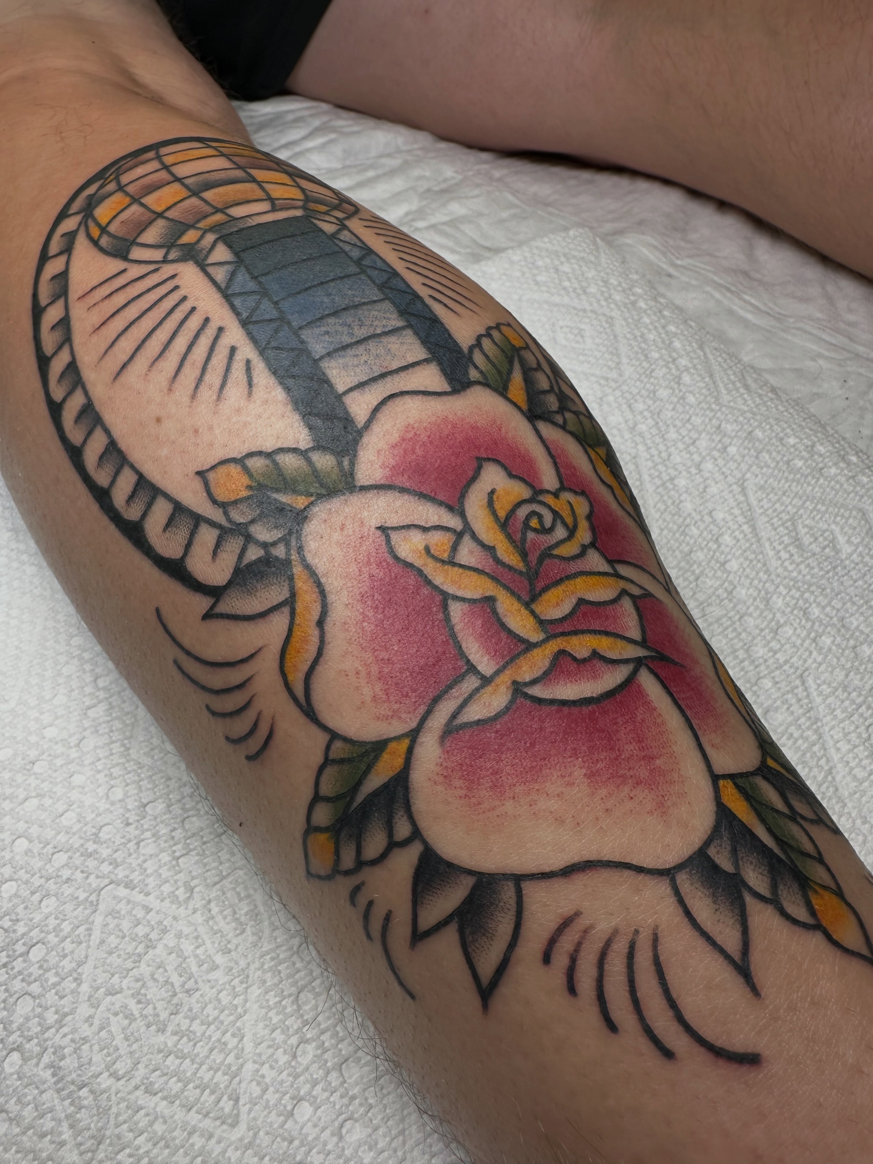 Rose American traditional tattoo on the forearm by gia❤️‍🔥🎲, Maryville, Tennessee
