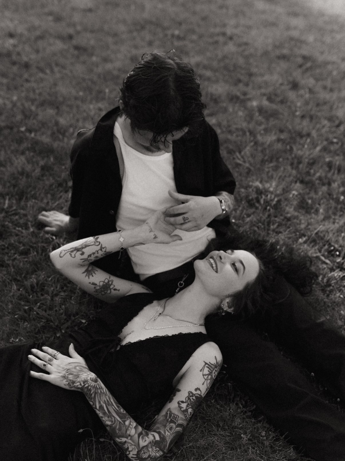 Tattooed couple black and grey tattoo on the torso by Penny - Tattooer