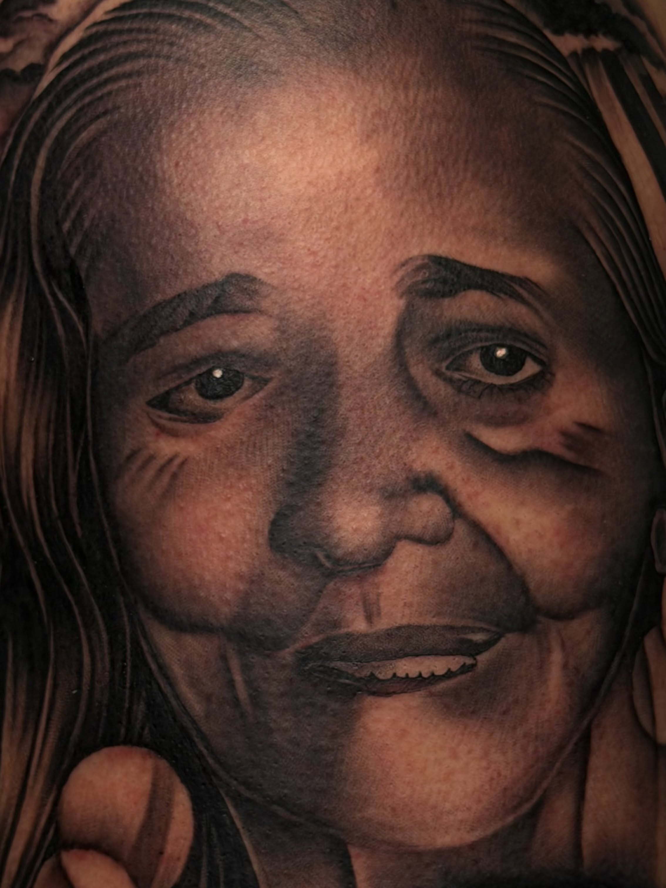 Portrait realism tattoo on the head by San Diego Tattoo Artist