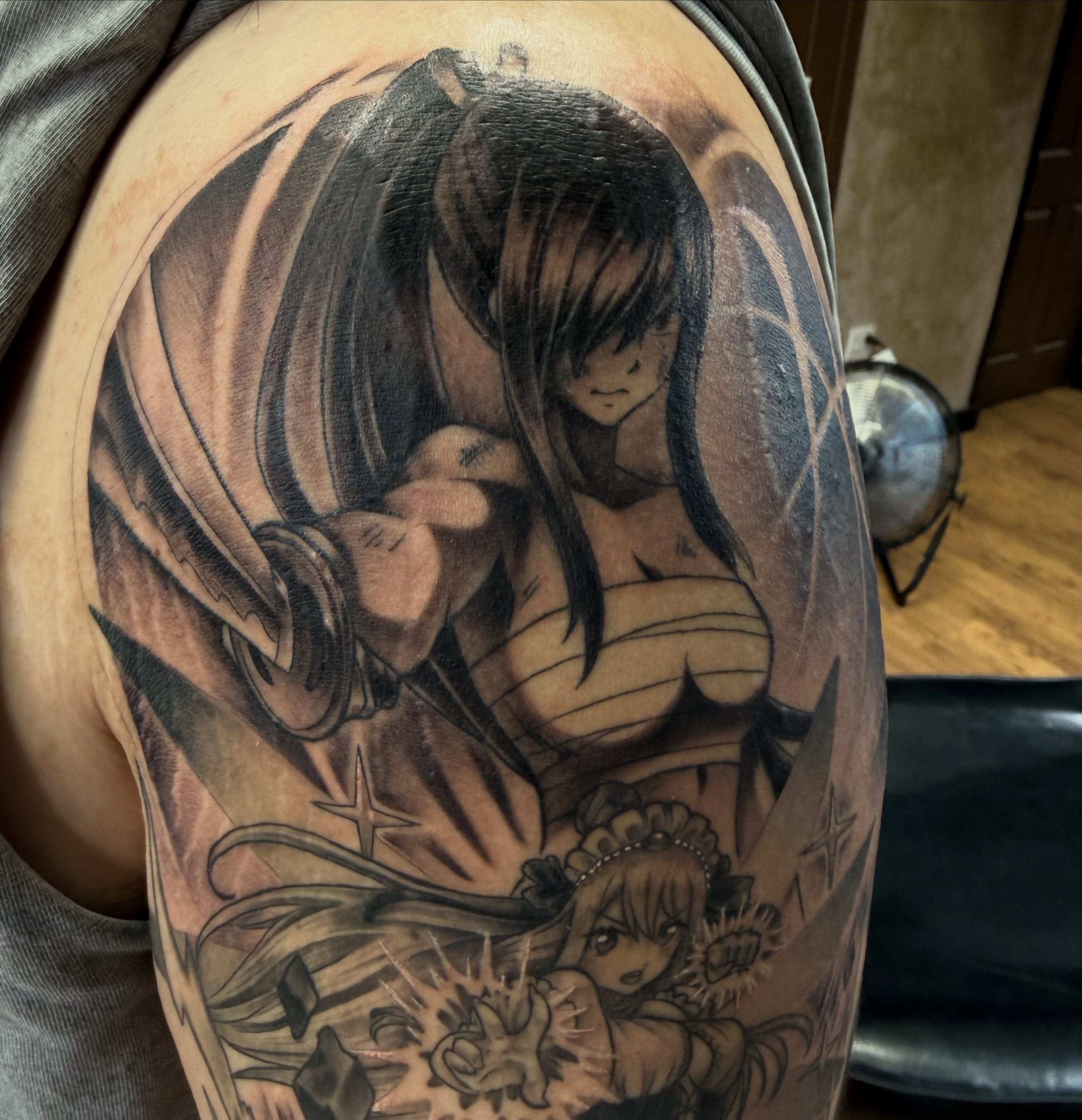 Tattoo by @chadmc509 — anime, black_and_grey