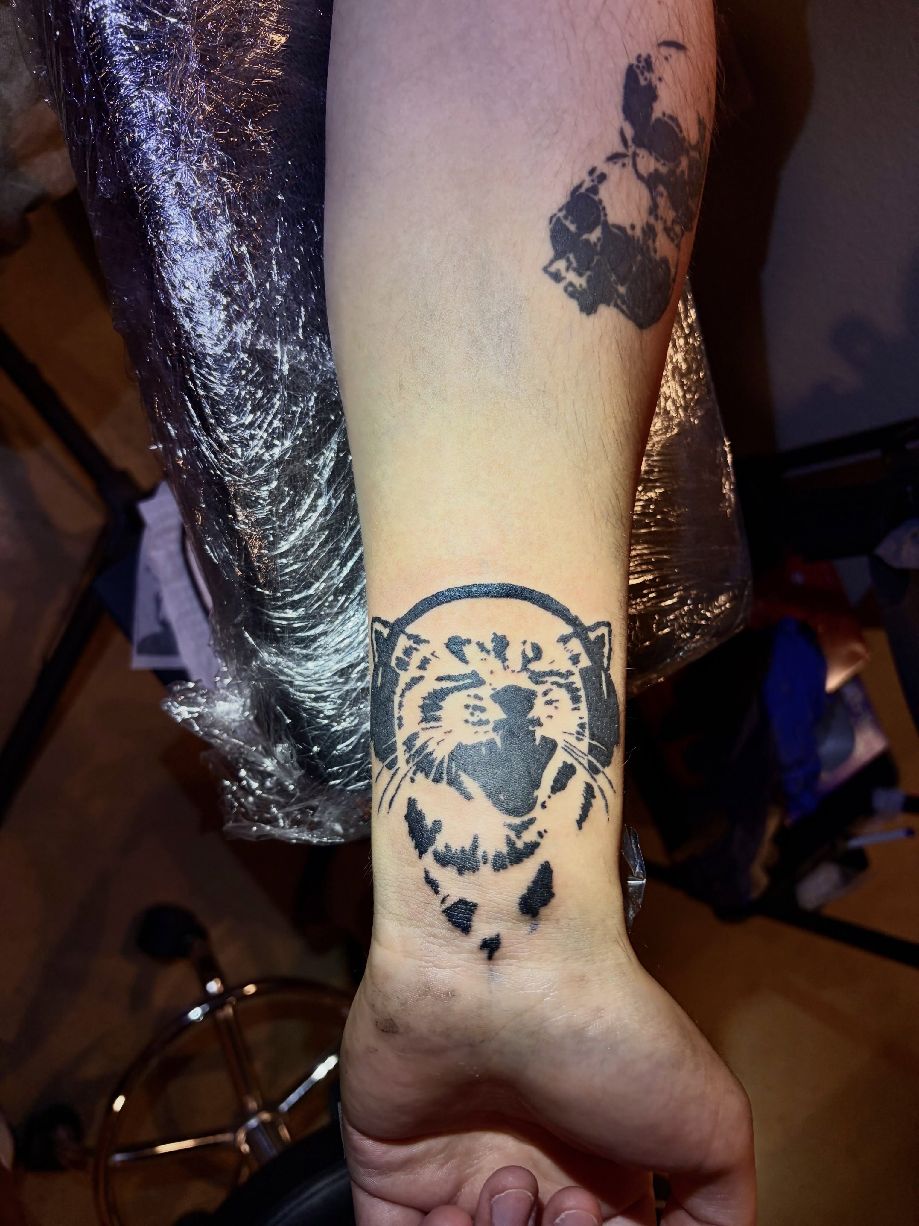 Tiger head black and grey tattoo on the foot by blastedbybk