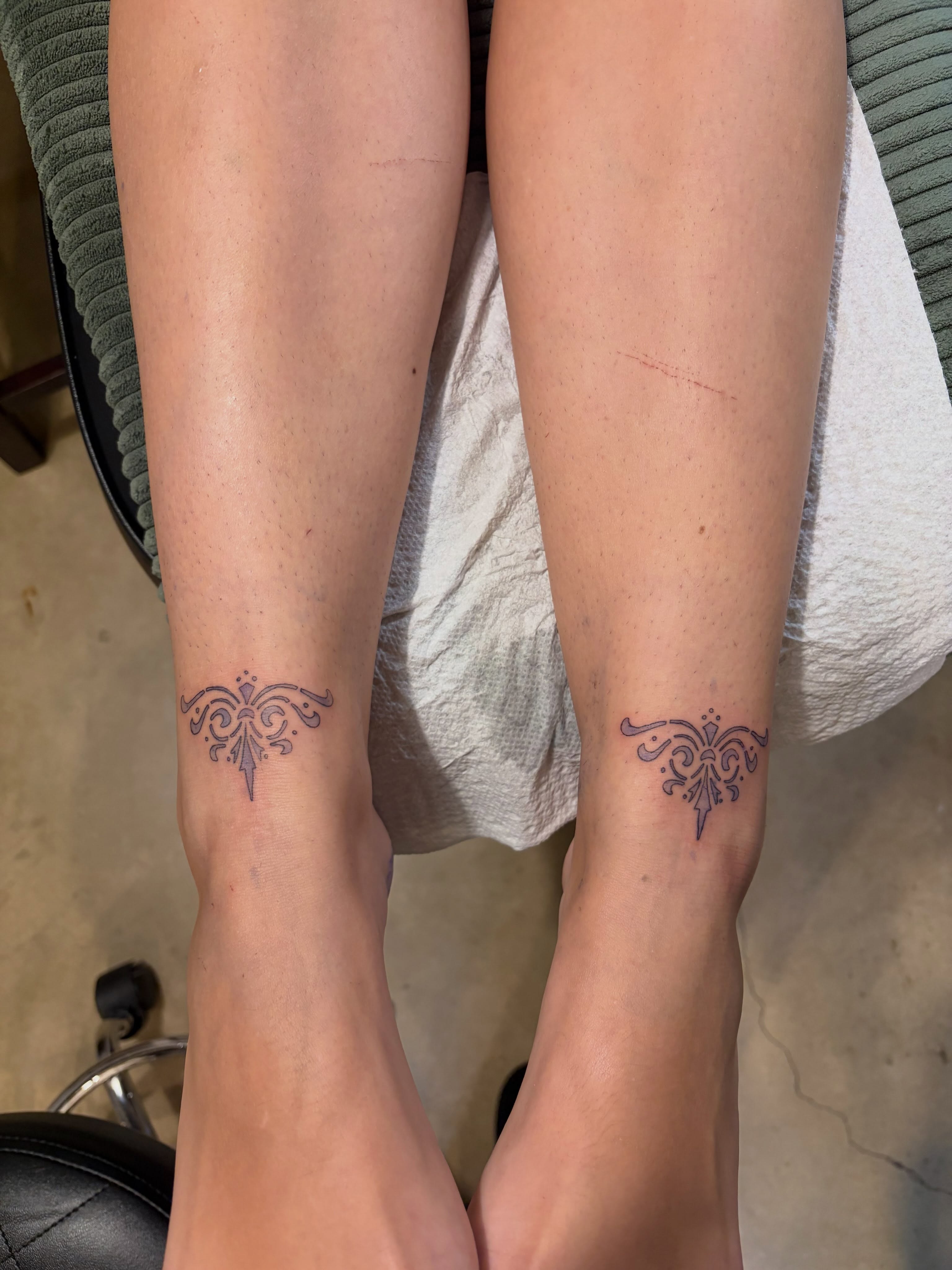 Floral ornament ornamental tattoo on the leg by blastedbybk