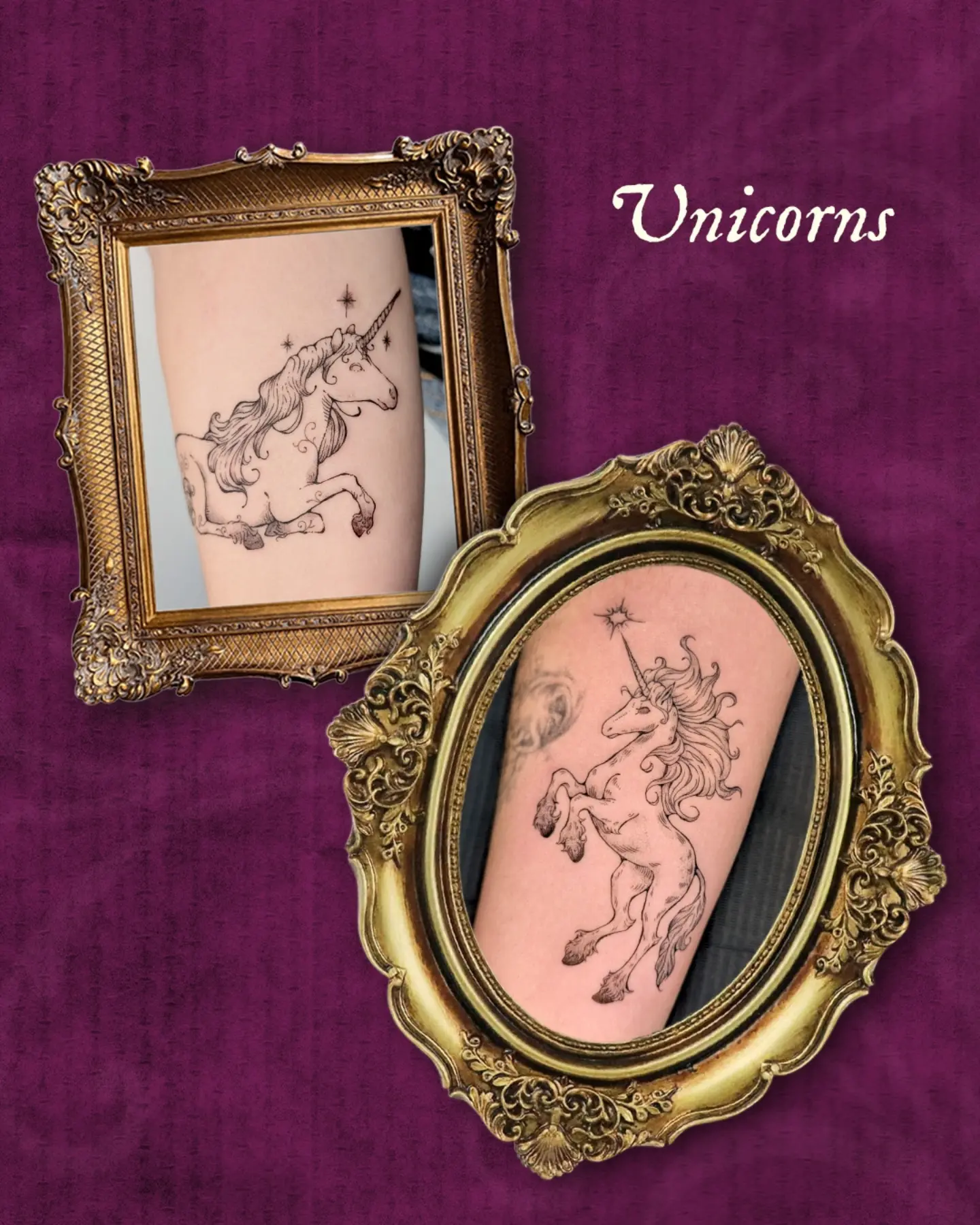 Unicorns black and grey tattoo on the forearm by mila