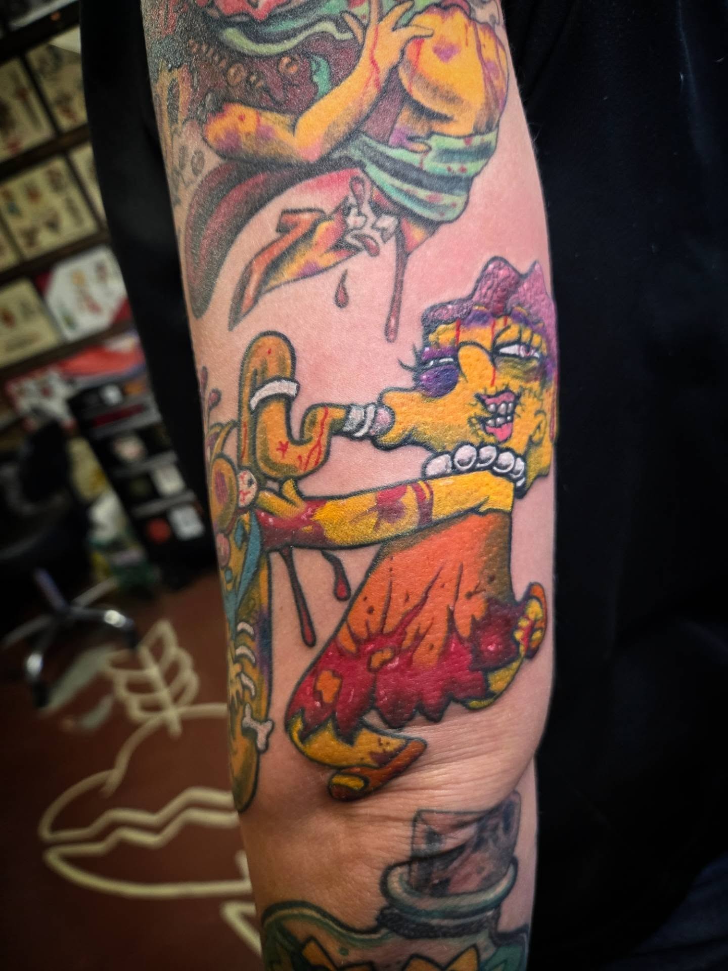 Clown and woman American traditional tattoo on the forearm by Irma π€β¨, Las Vegas, Nevada