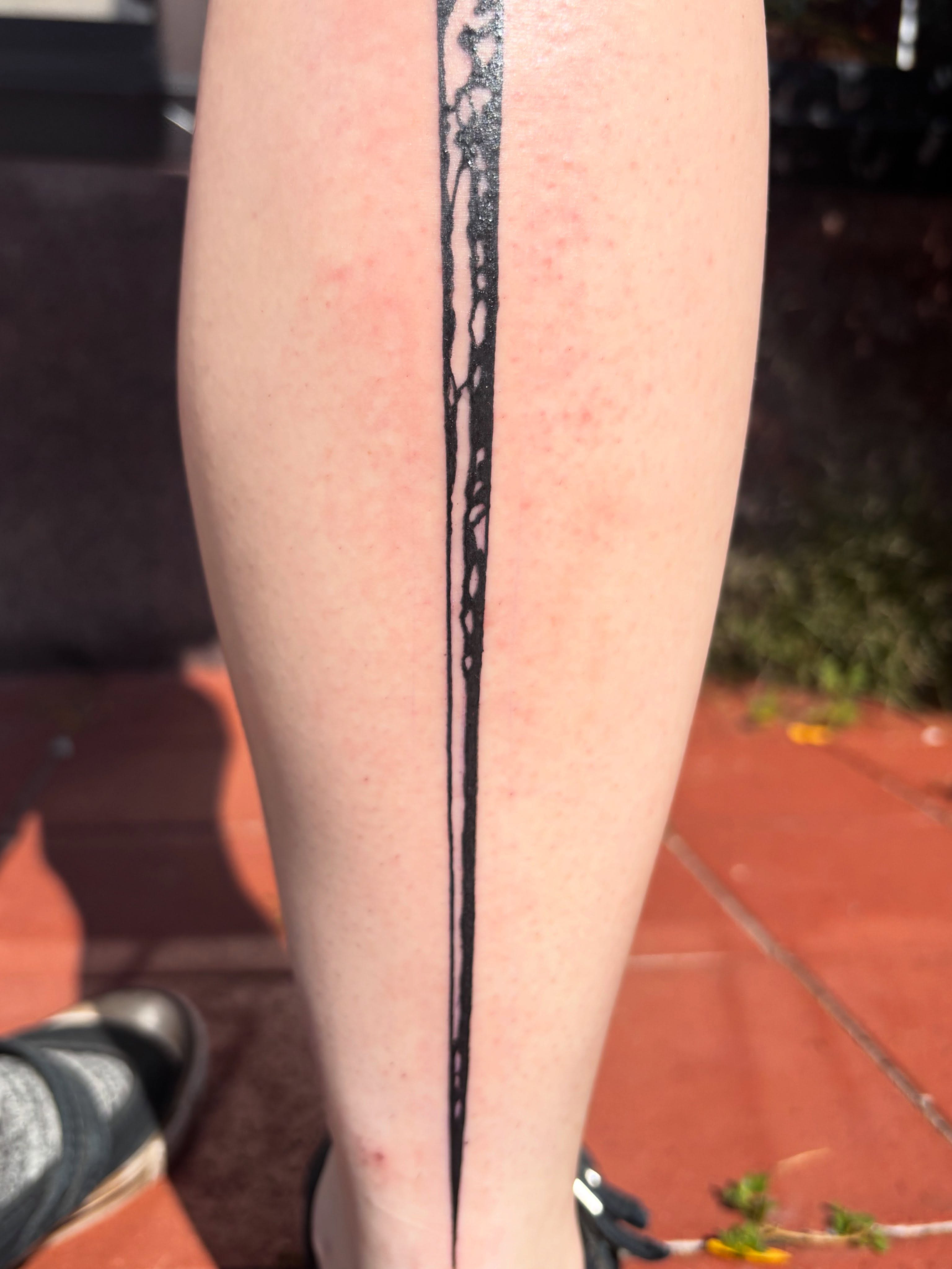 Abstract line black and grey tattoo on the calf by Anna Kathleen, Des Moines, Iowa