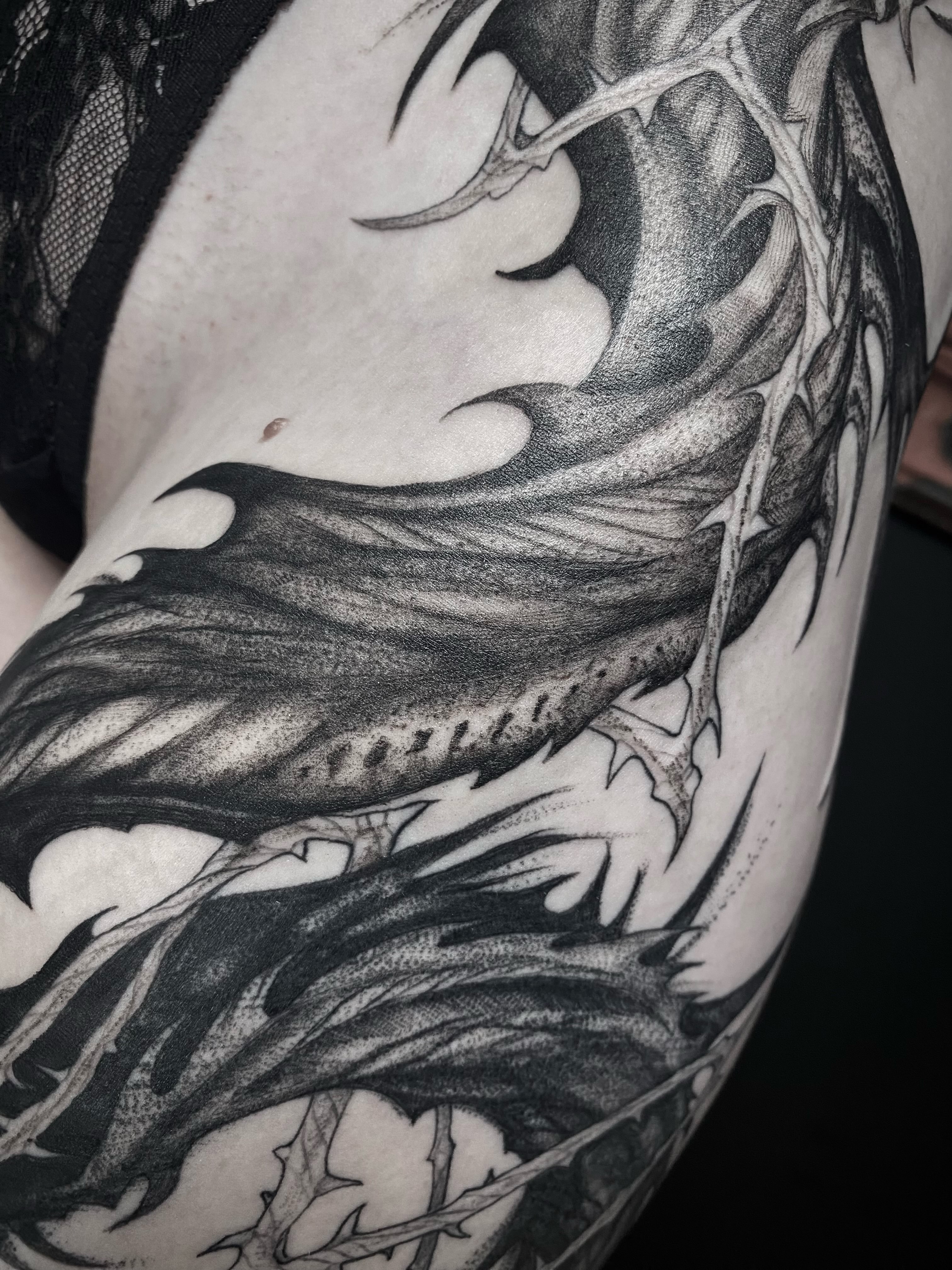Tattoo by @ambrosia.tattoos — dotwork, black_and_grey