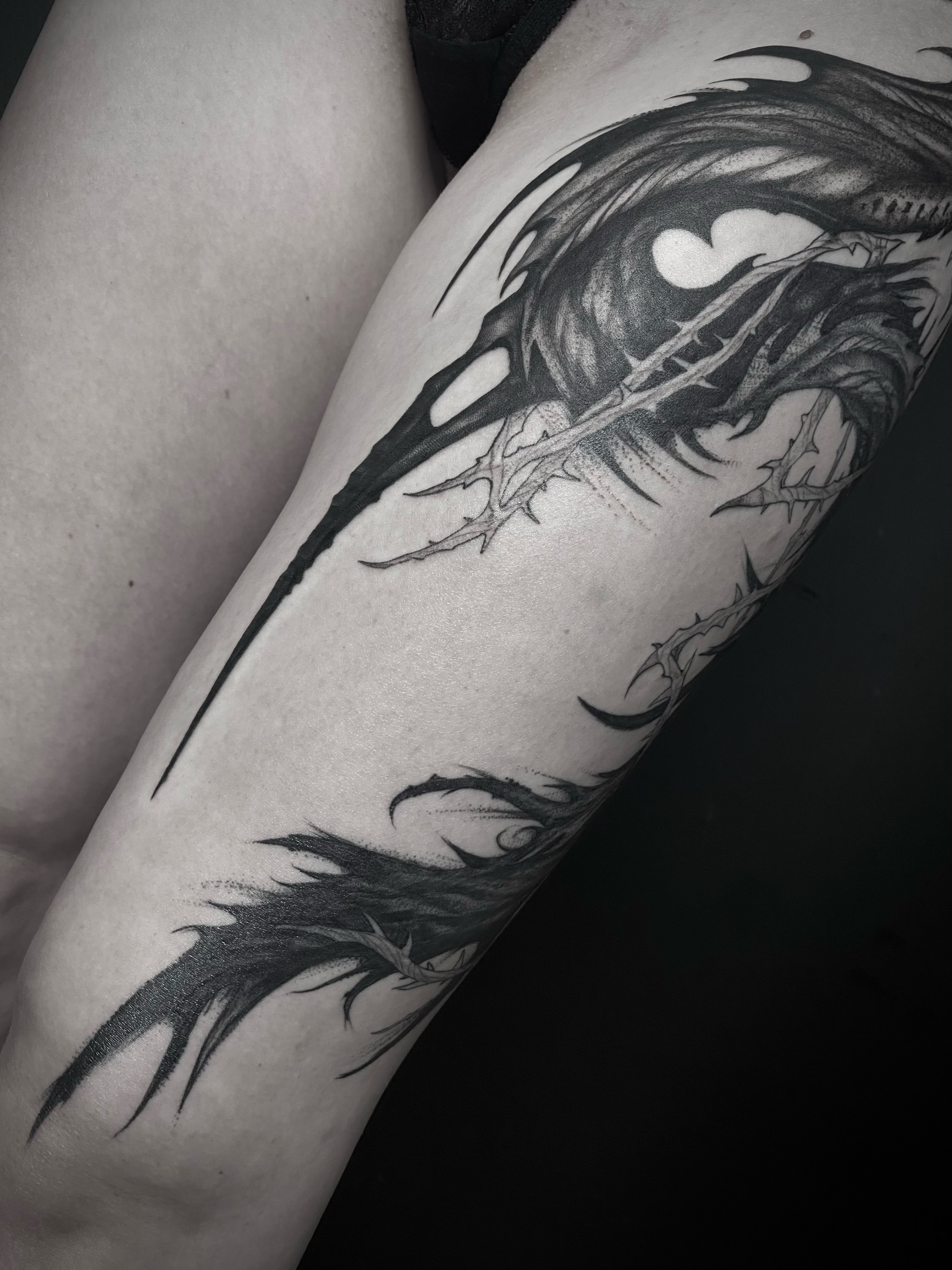 Tattoo by @ambrosia.tattoos — black_and_grey, dark_realism